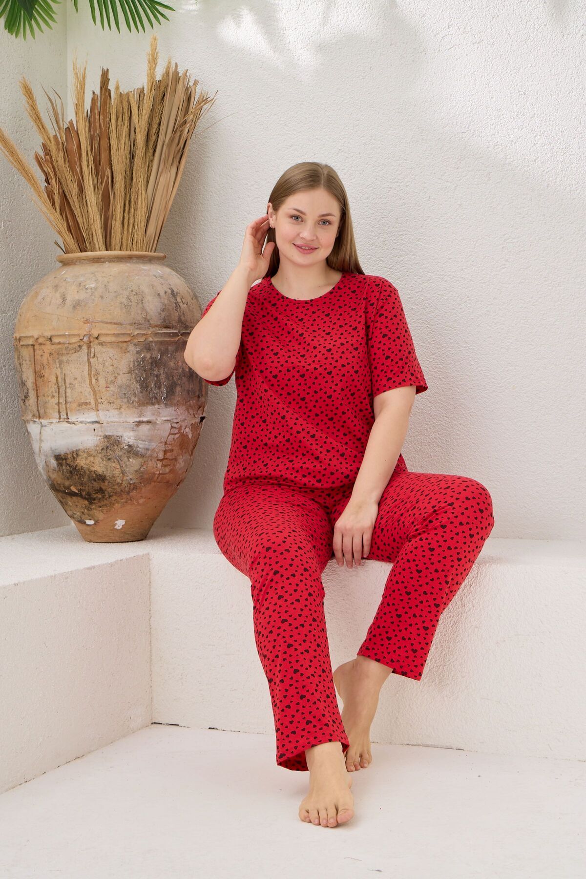 Women's Cotton Fleece Short Sleeve Pajamas Set