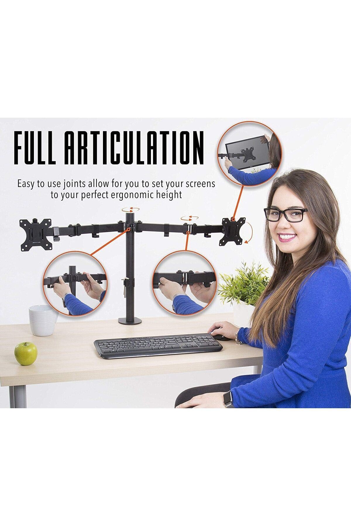 Arabest-Adjustable Dual Monitor Desk Mount ,Sleek Black Design for Optimal TV and Monitor Support 2