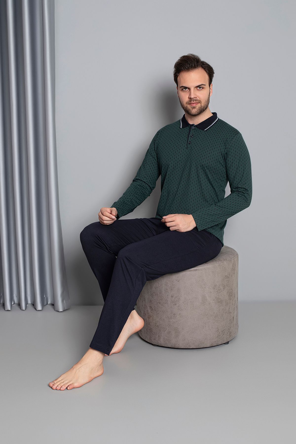 TAMPAP-Men's Buttoned Patterned Long Sleeve Pajamas Set 16585 1