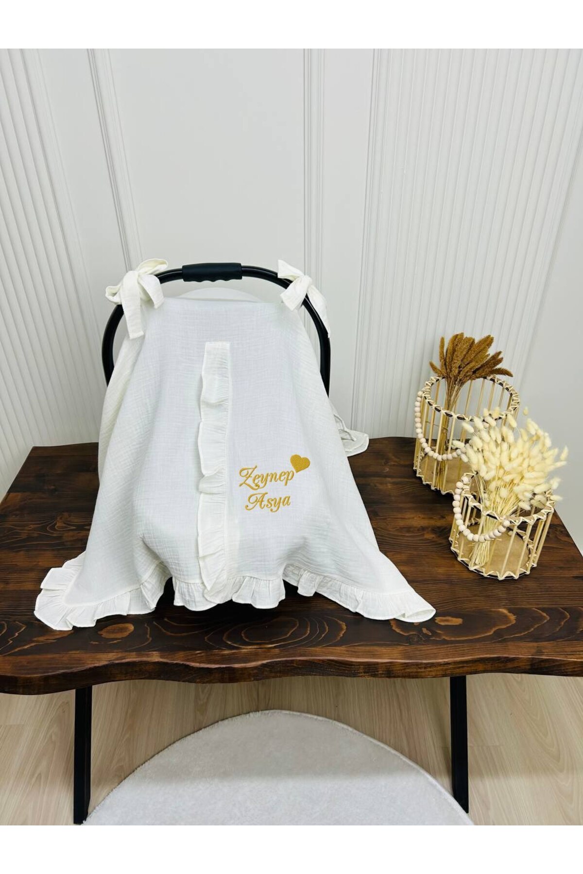 KARSU TASARIM Müslin Fırfırlı Puset Örtüsü Isimli Nakış Işleme %100 Pamuk fotoğrafı 6 (önizleme)