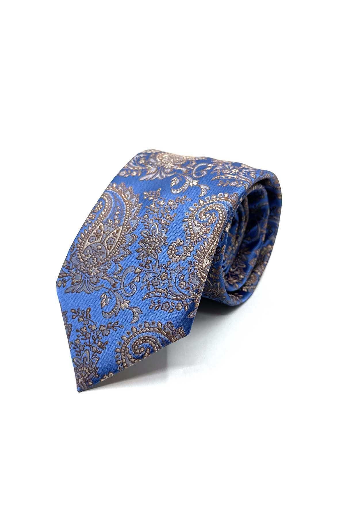 Kravatkolik-Classic Tie with Blue Paisley Pattern Handkerchief Kk13125 7