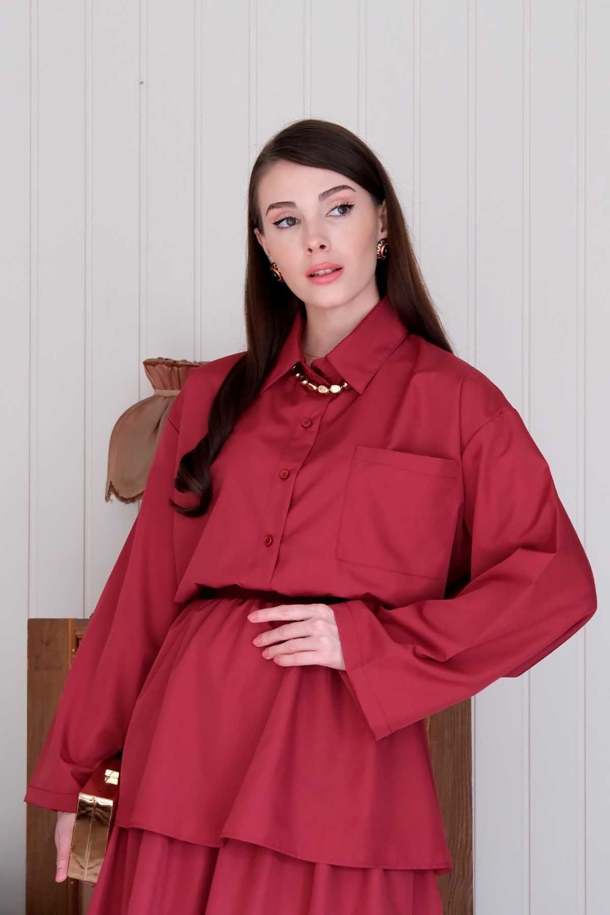 Ceylan Otantik-Burgundy Parachute Pocket Crop Shirt 4