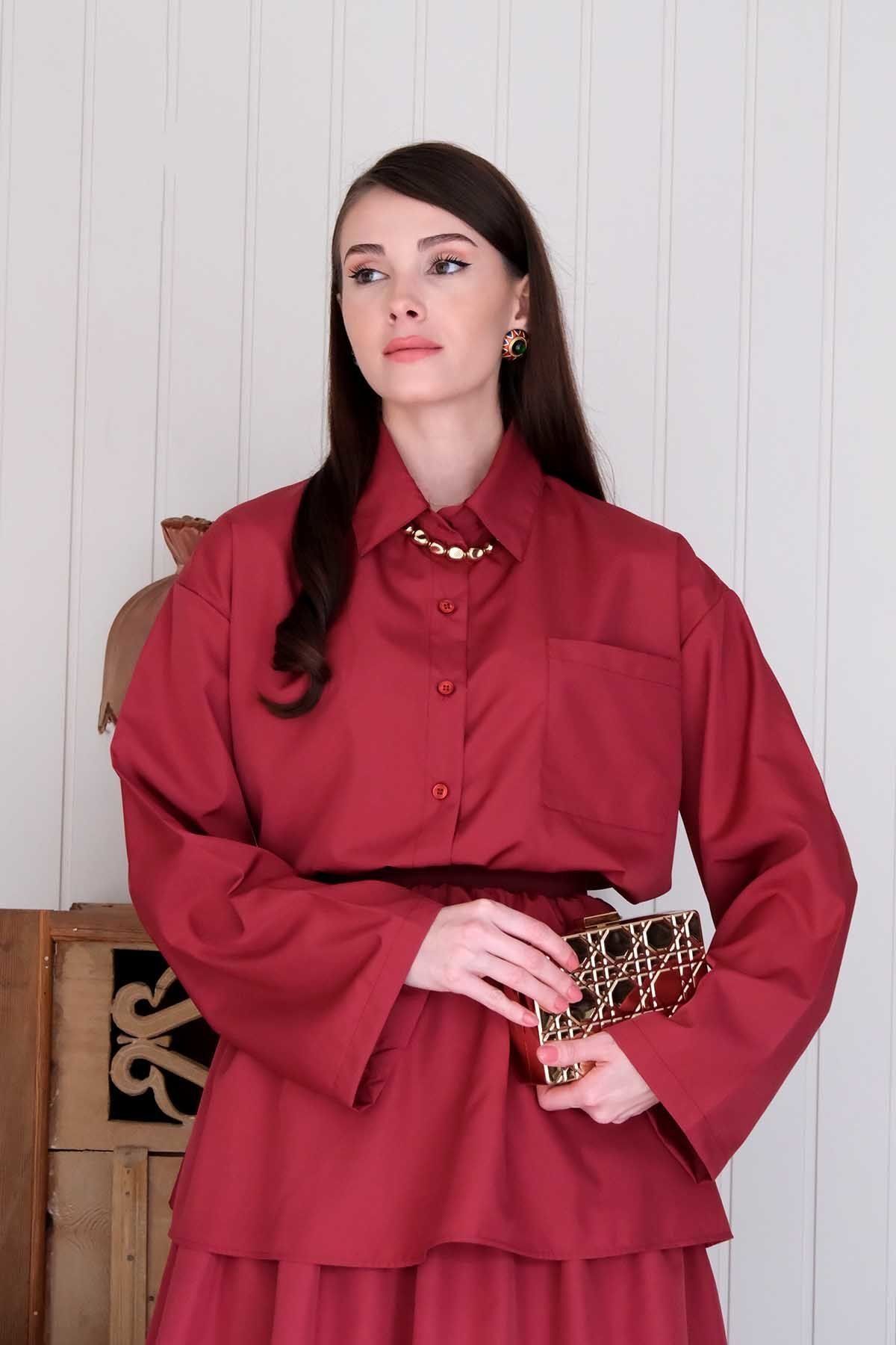 Ceylan Otantik-Burgundy Parachute Pocket Crop Shirt 3