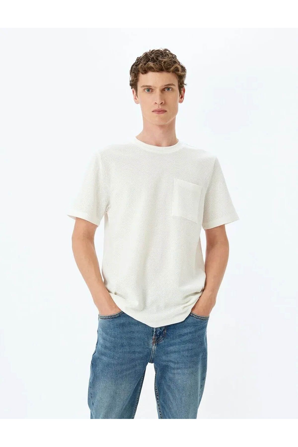 Koton Tricou Cu Mânecă Scurtă Din Bumbac, Cu Decolteu Rotund, Cu Detaliu De Buzunar Masculin - 2XL