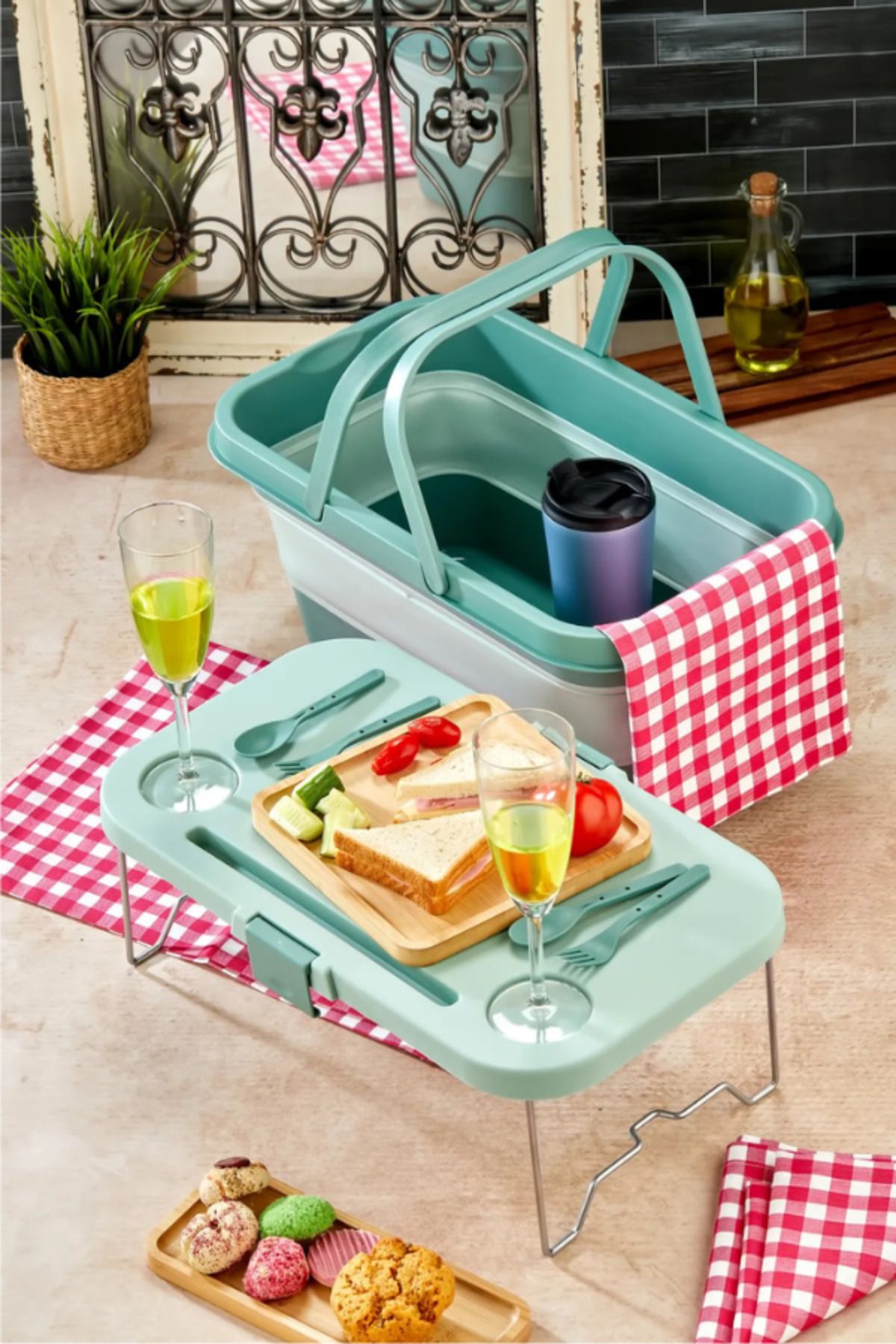 Wiky-Folding Picnic Set |   Silicone Basket Camping Bag with Table 5