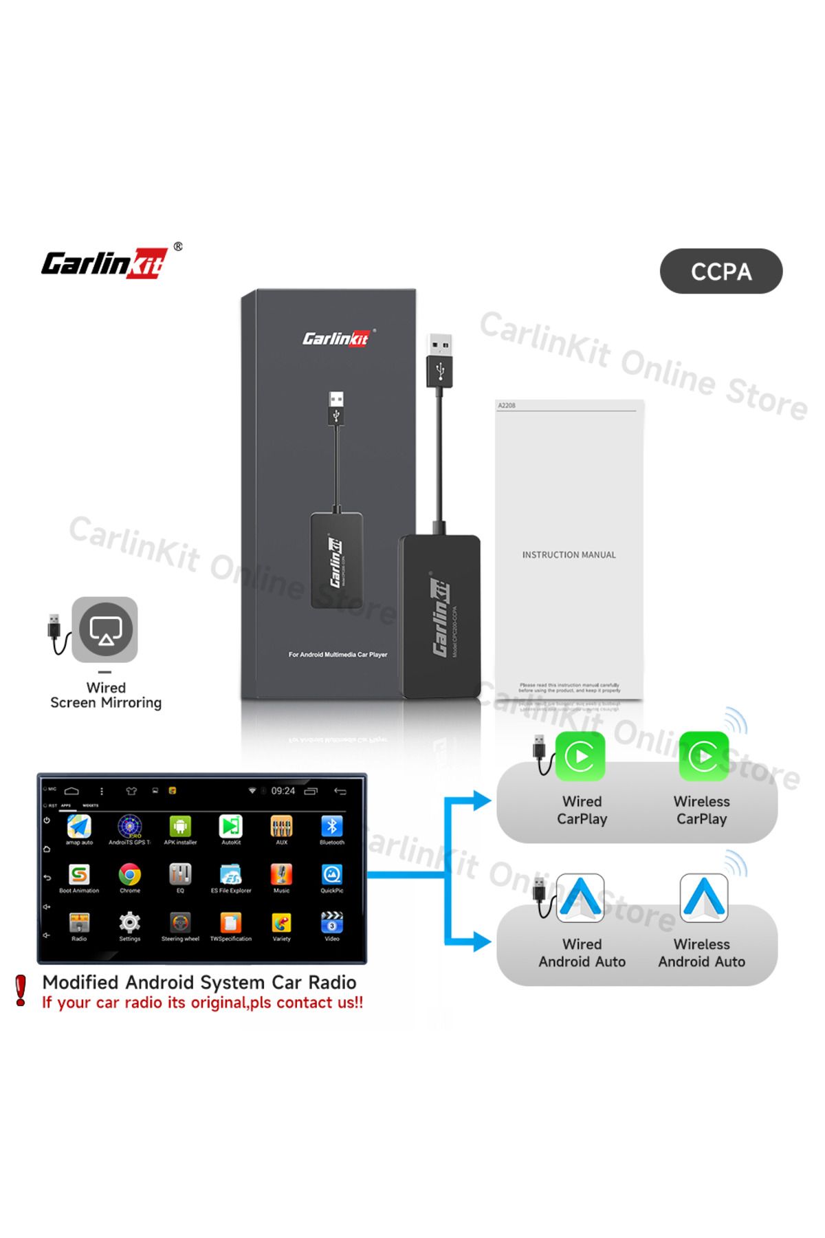 Choice-Wireless CCPA Carlinkit Wireless Android Auto CarPlay Dongle Wired Screen Mirroring for Aftermarket 1