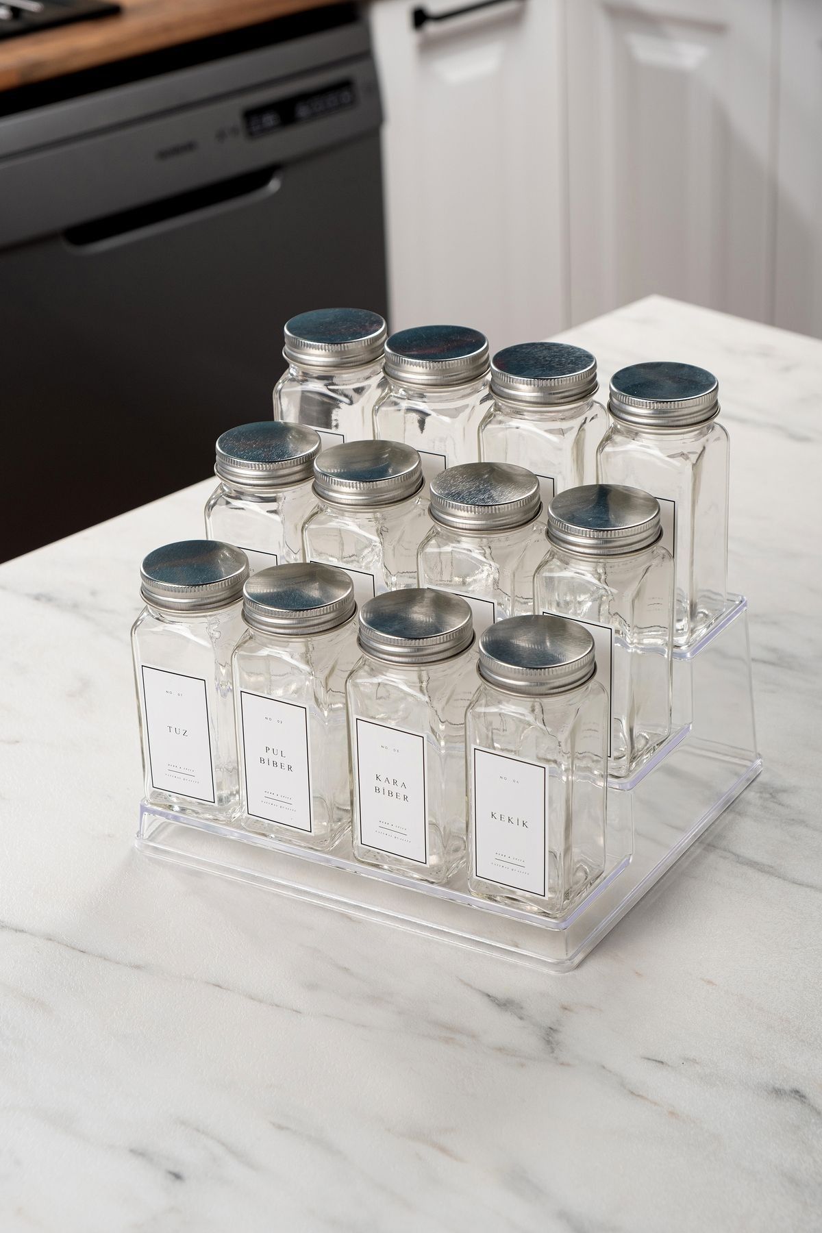 EVLE-Set of 12 Silver Spice Bowls with Stand 3