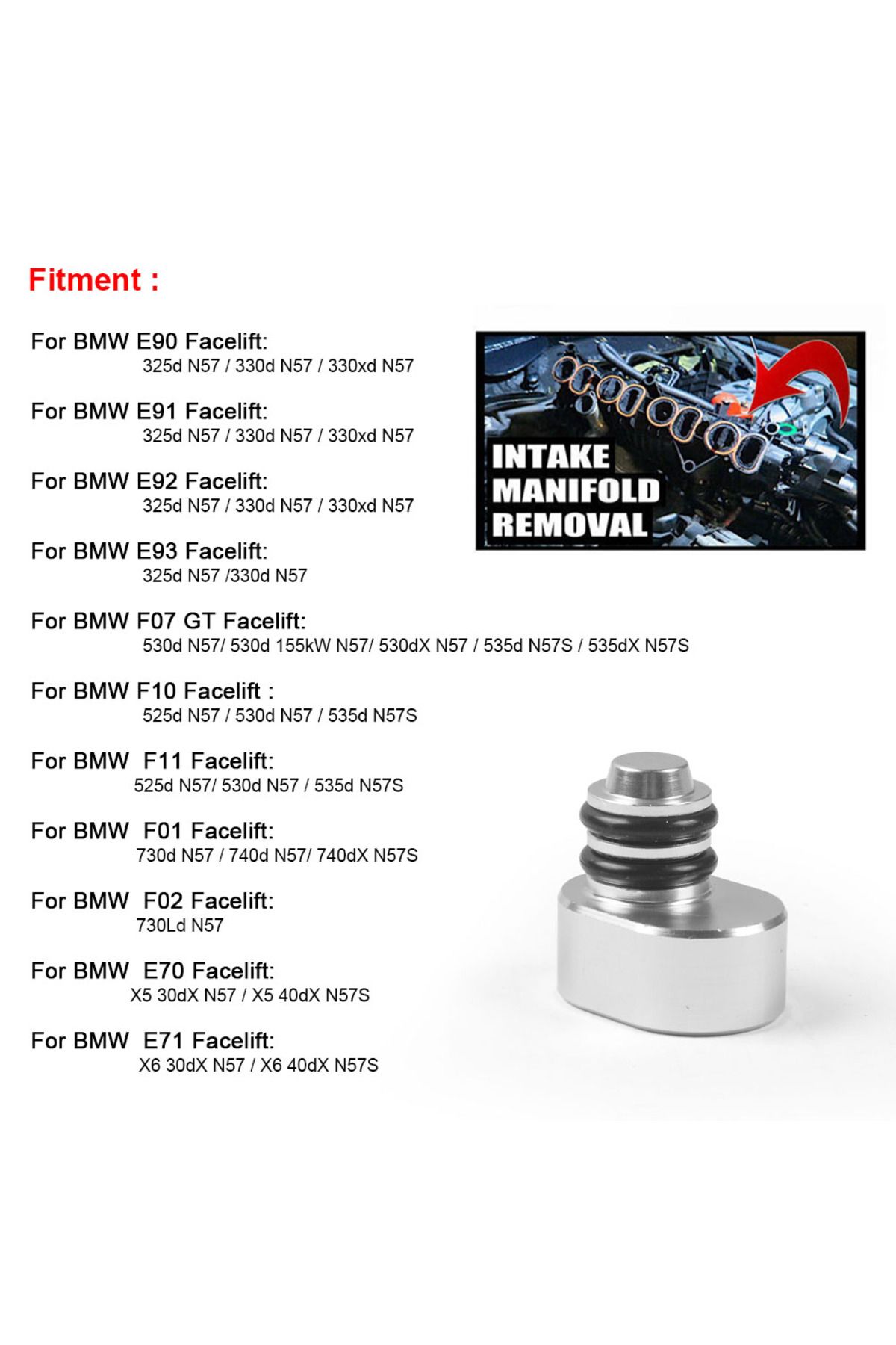 Choice-Swirl Flaps Plug Remove Kit Delete Kit With 6 Gaskets For BMW N57 N57S E90 E91 E92 E93 F07 F10 F11 5
