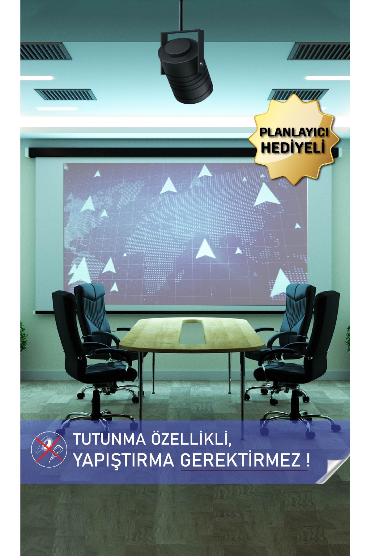 Statik Kağıt Projeksiyon Perdesi Alana Planlayıcı Hediyeli 150 x 250cm