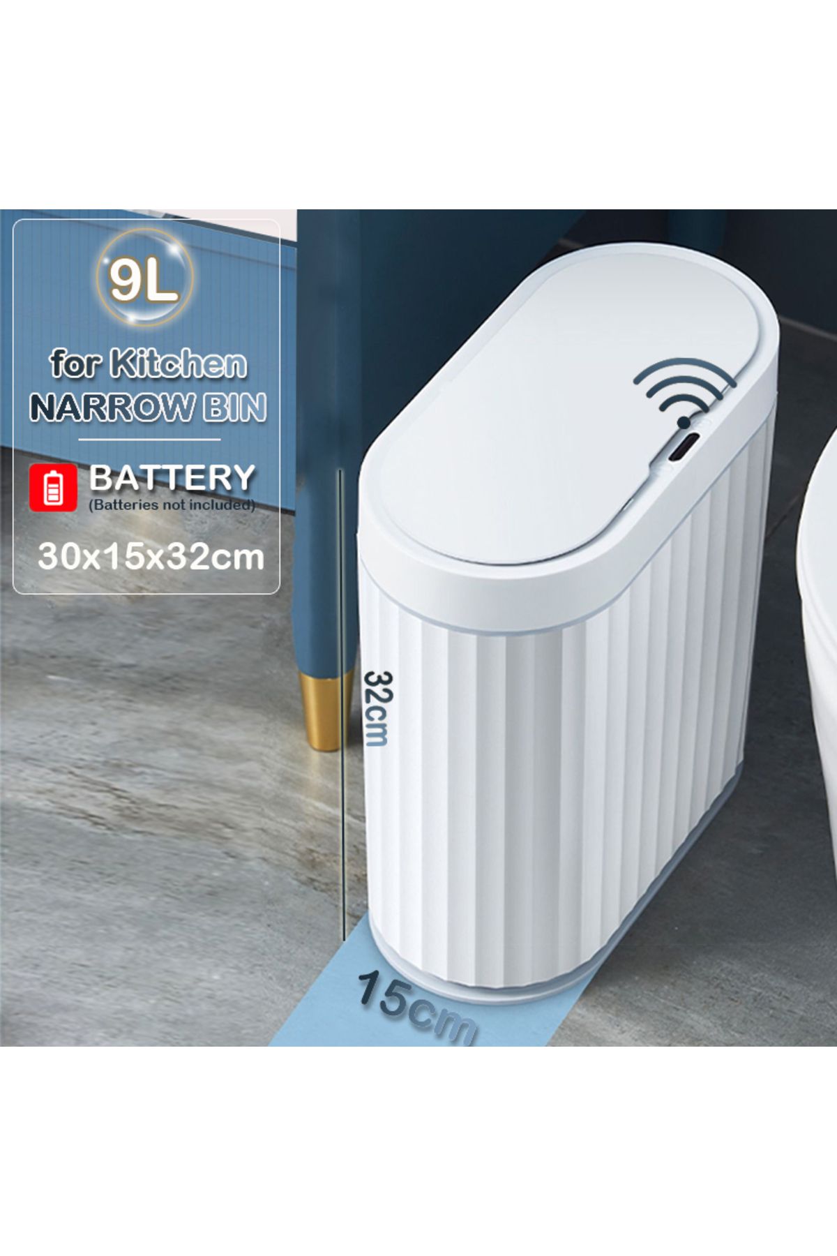 Choice-9L Grey battery 7/9L Automatic Sensor Trash Can Fashionable Roman Striped Bathroom Toilet Smart Tras 1