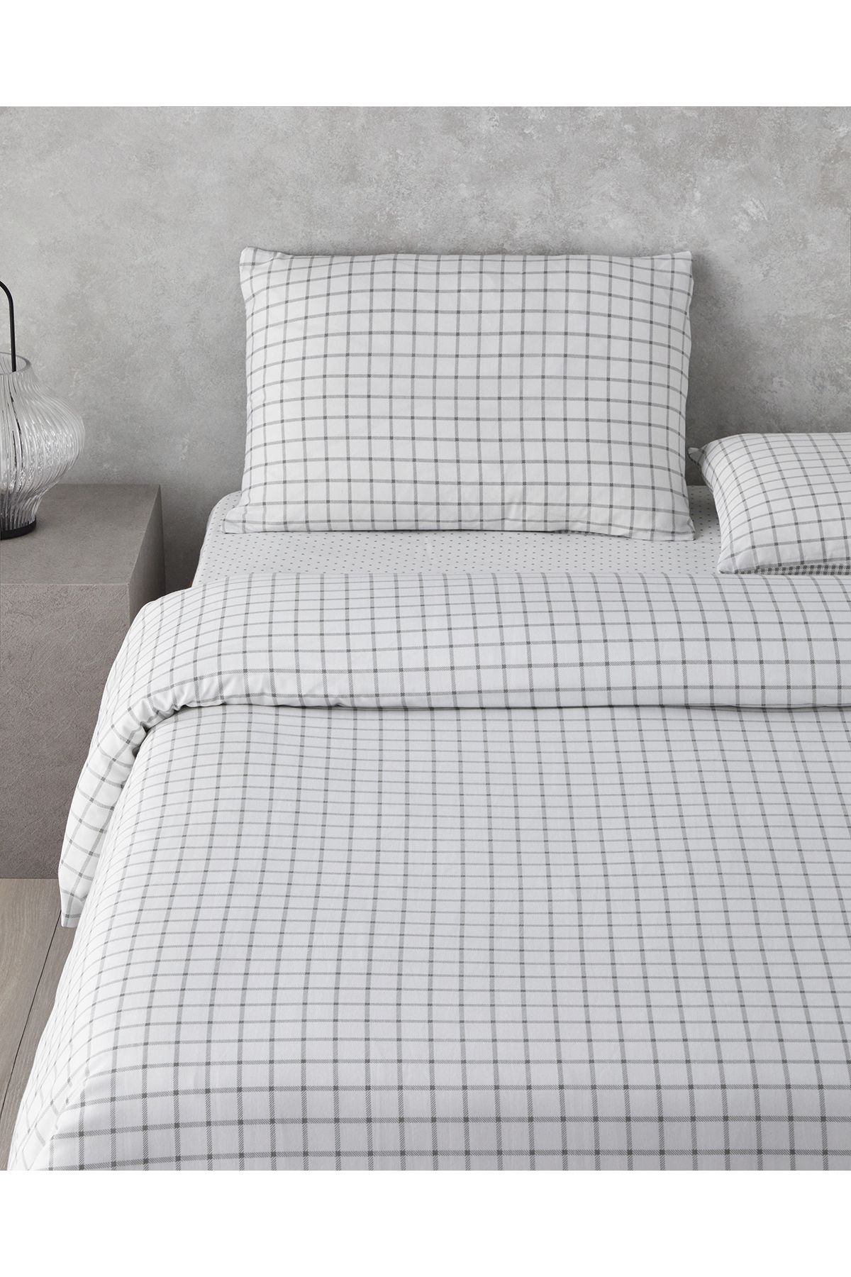 English Home-Simple Checks Easy-Iron Double Duvet Cover Set 200X220 cm Gray 3