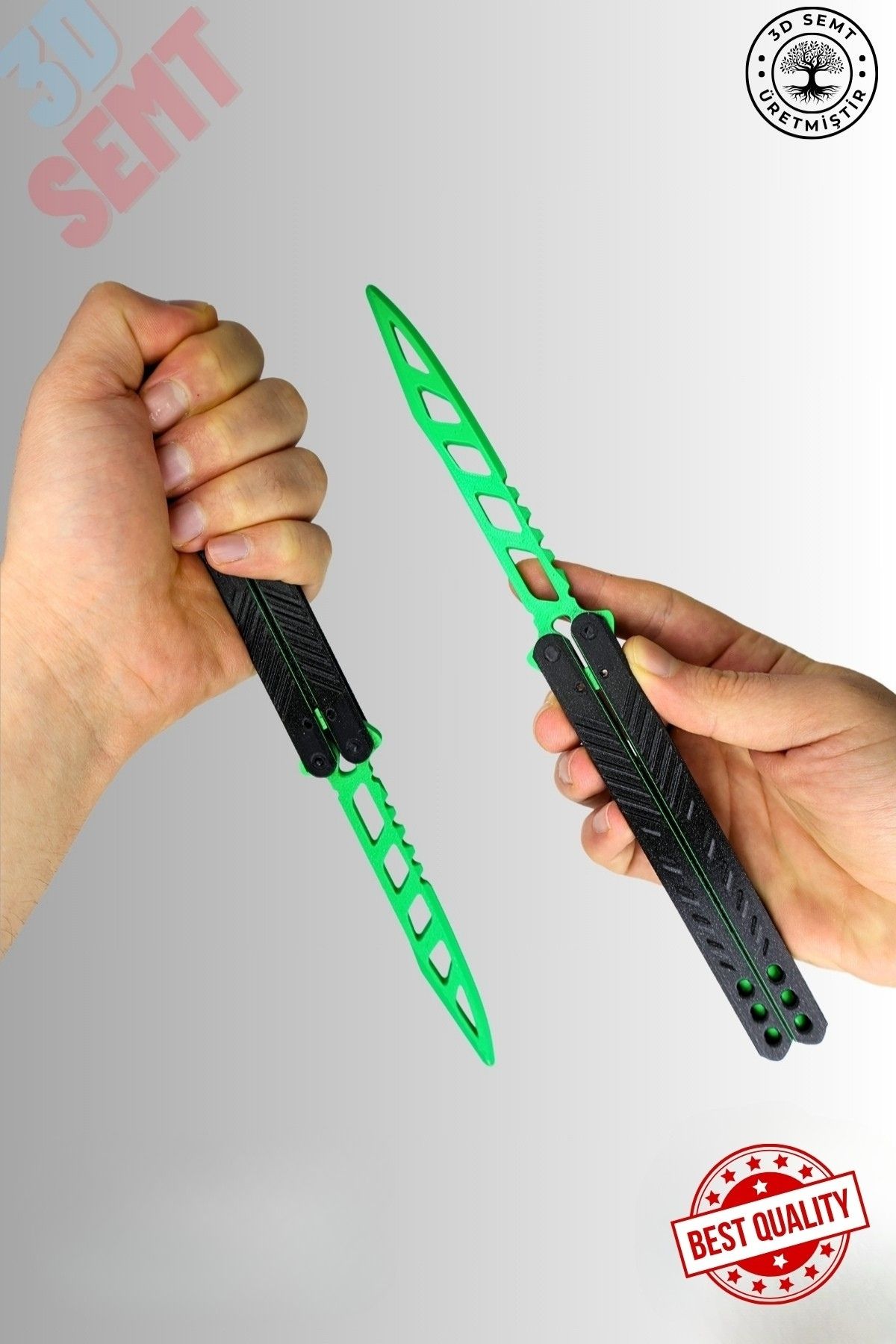 3DSEMT Plastik Eğitim Sallama Kelebeği Motifli Yeşil-Siyah Butterfly Knife