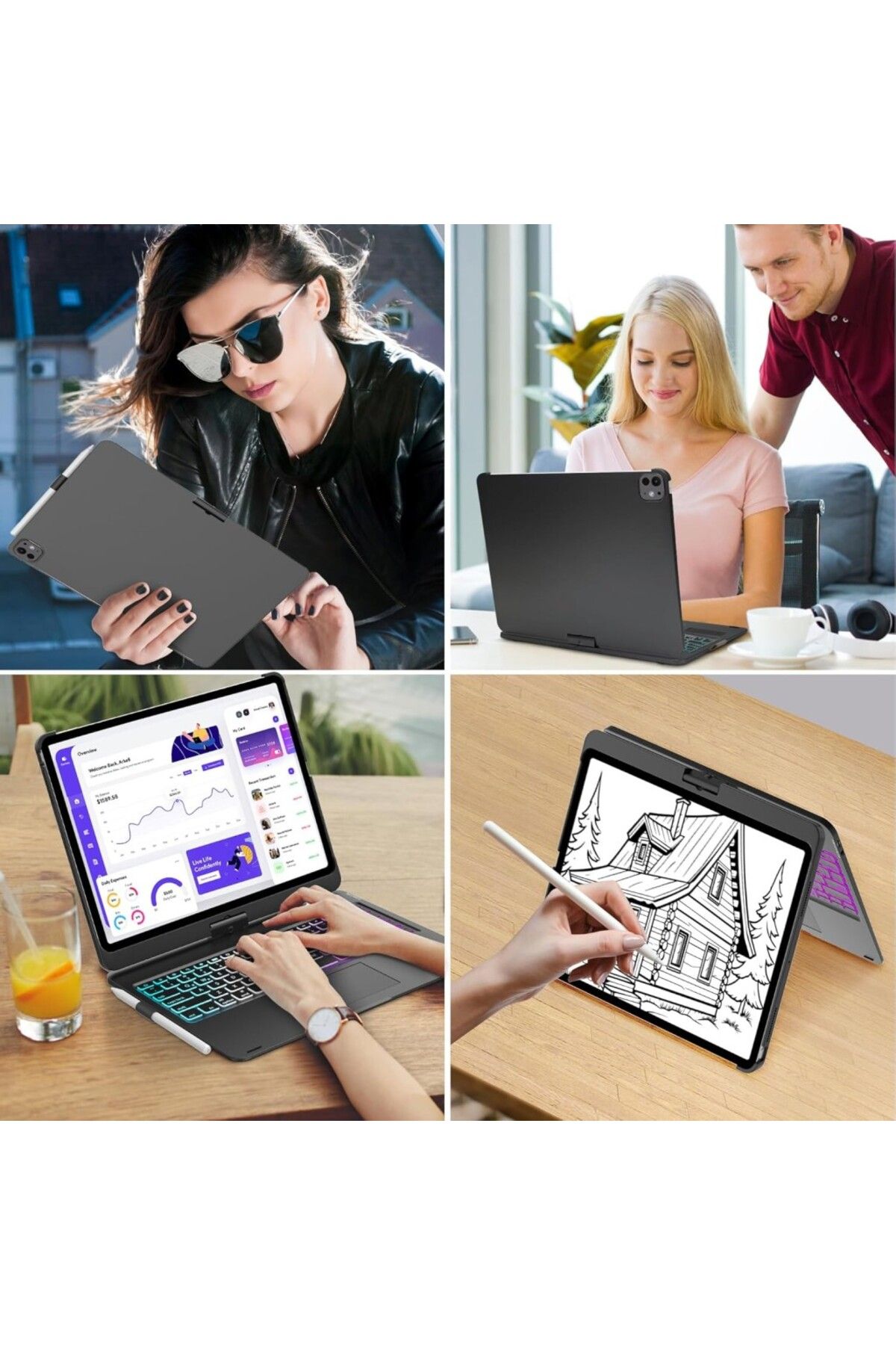 UnDePlus-حافظة لجهاز ابل ايباد برو 13 بوصة M4 2024 حافظة لاسلكية قابلة للدوران مع لوحة مفاتيح A2925 A2926 A3007 6