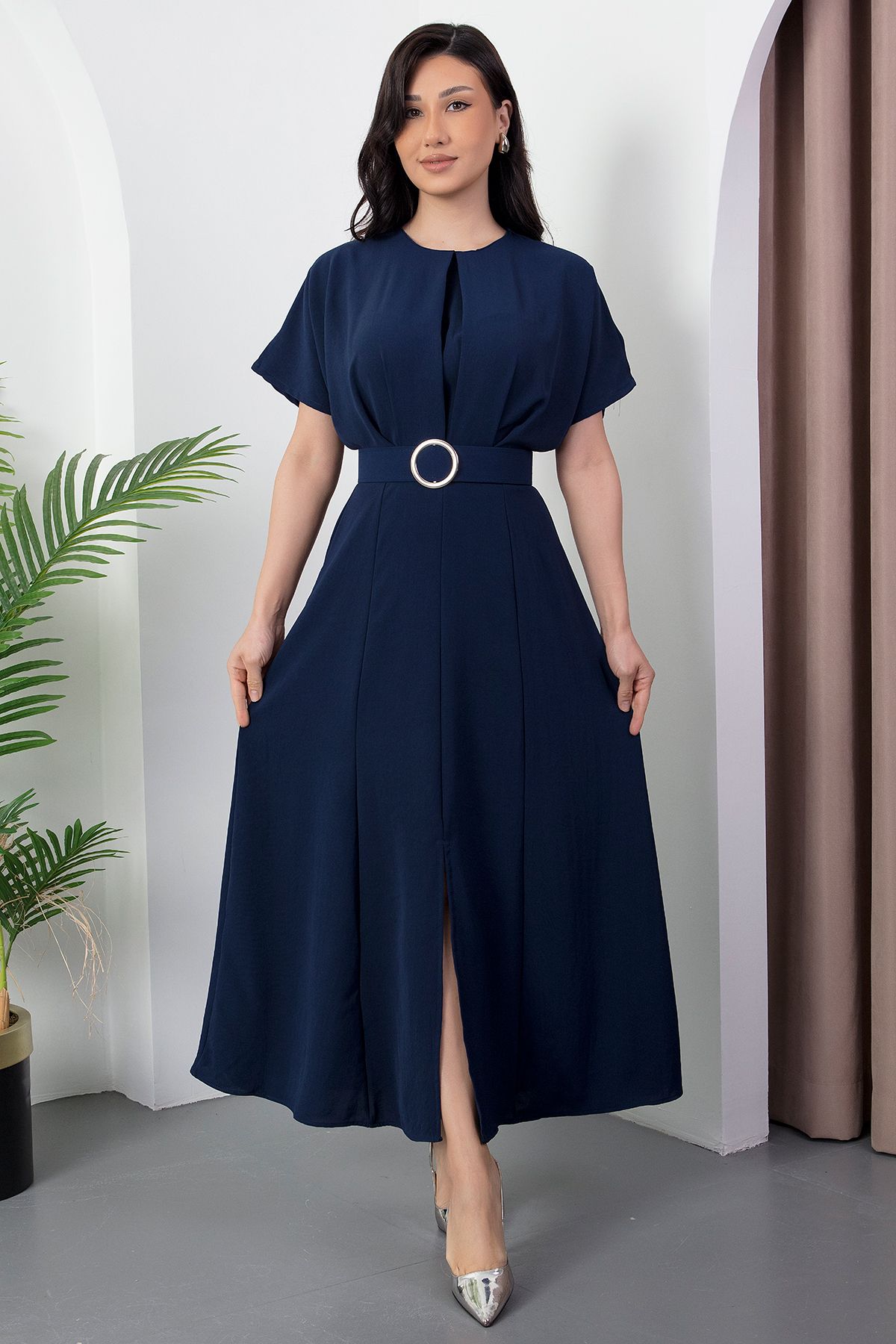 PULLIMM-Crew Neck Bat Sleeve Belt Dress Dks1055 5