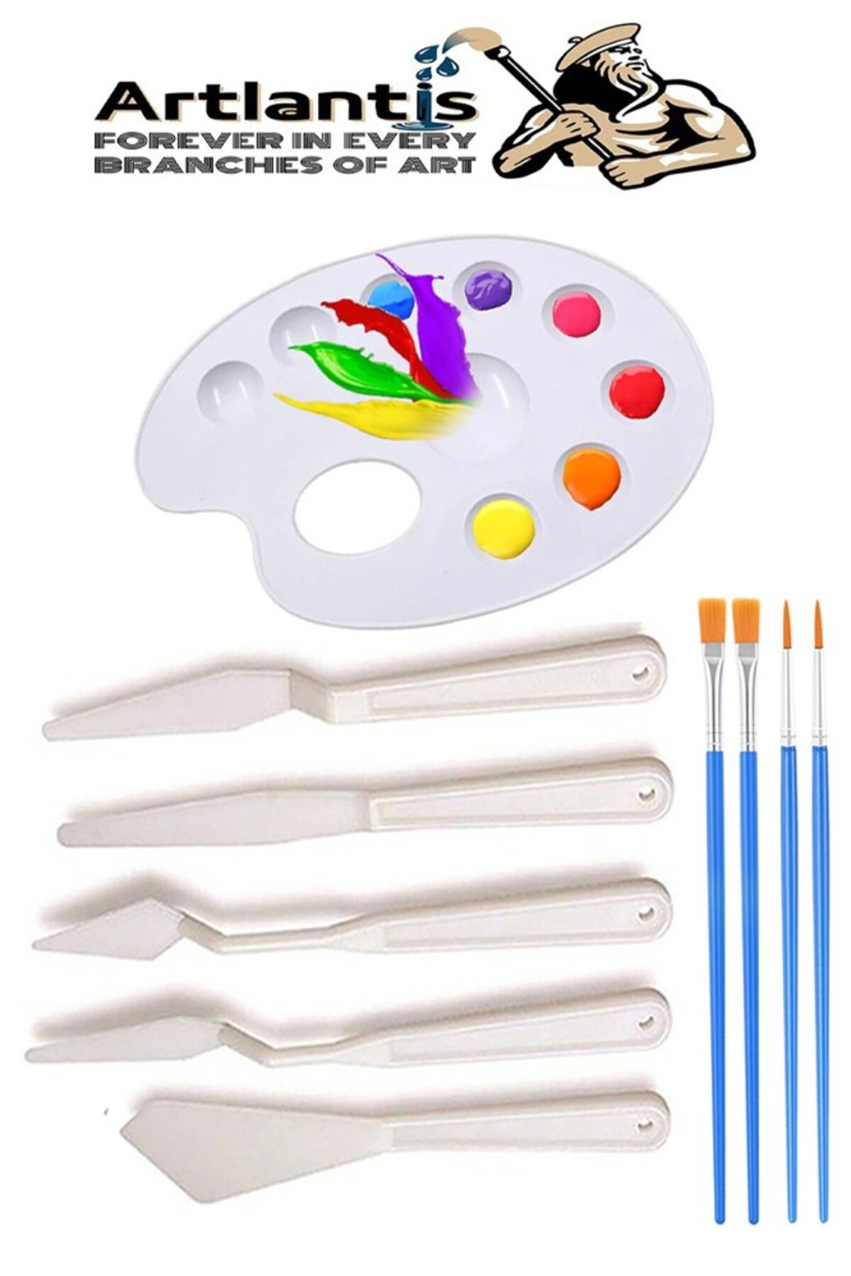Artlantis Godeli Plastik Resim Paleti 5 li Plastik Spatula Resim Fırçası 1 Paket Ressam Paketi Sanatsal Esnek