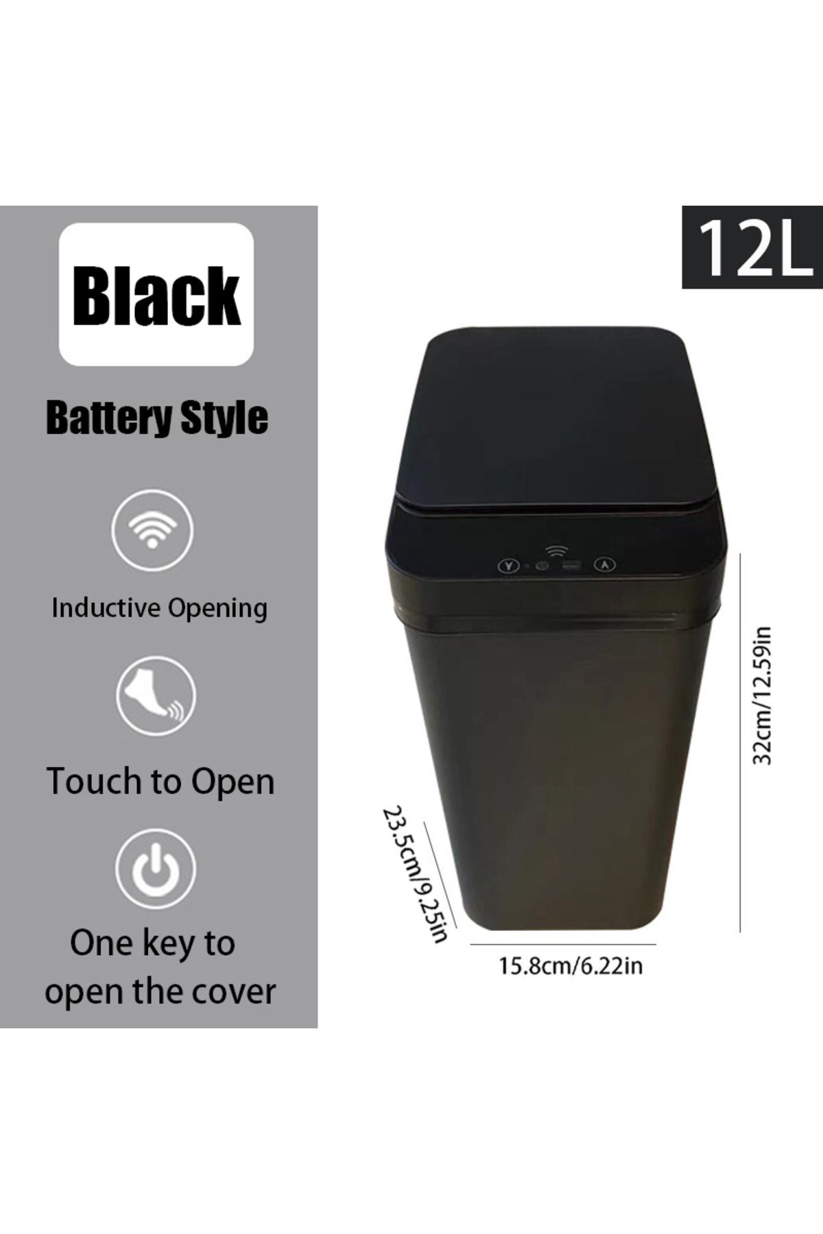 Choice-12L Black Battery Bathroom Touchless Trash,12L Motion Sensor-Activated Trash Can with Lid,Automatic 1
