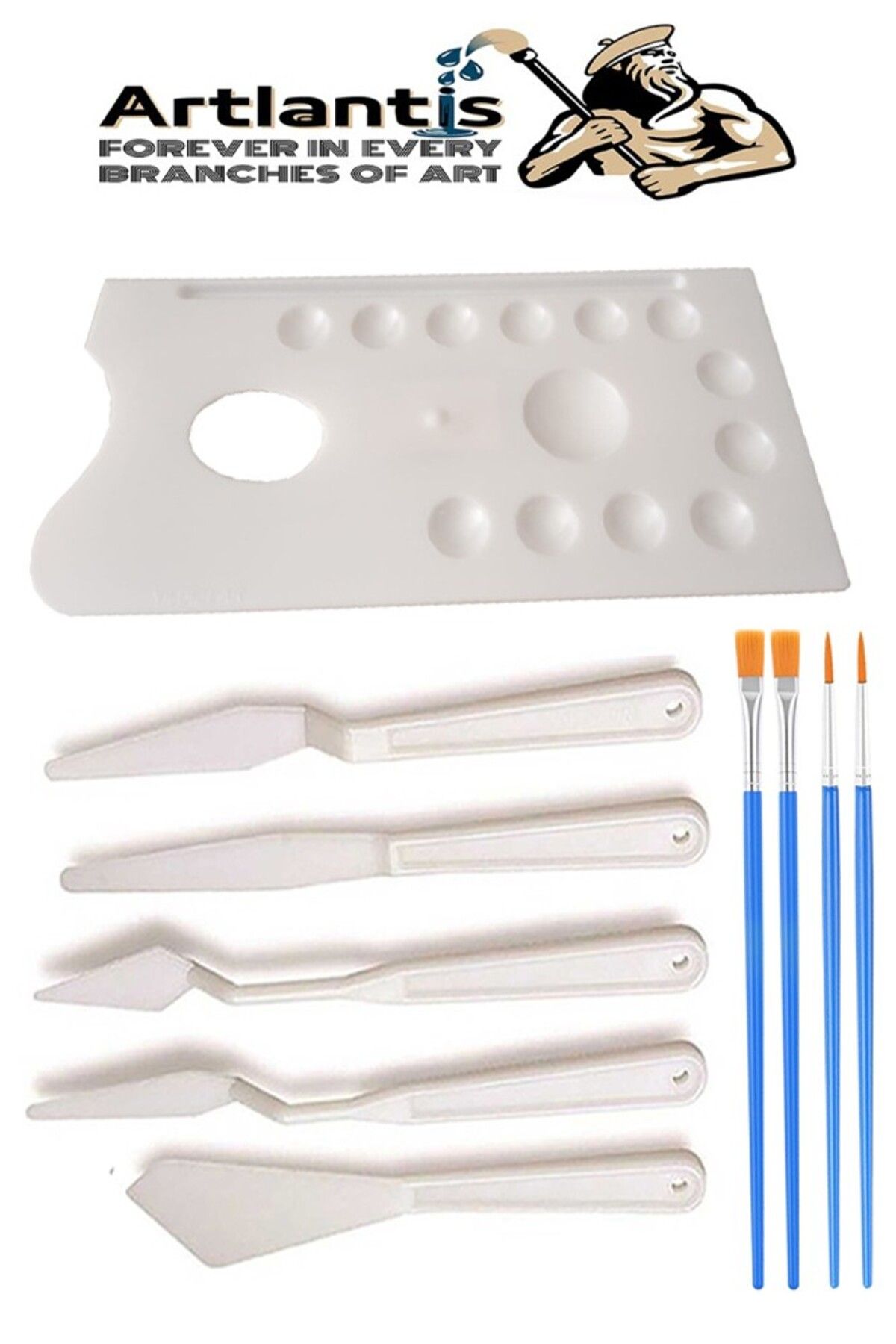 Artlantis Plastik 13 Hazneli Resim Paleti 5 li Plastik Spatula ve Resim Fırçası 1 Paket Ressam Paleti Sanatsal