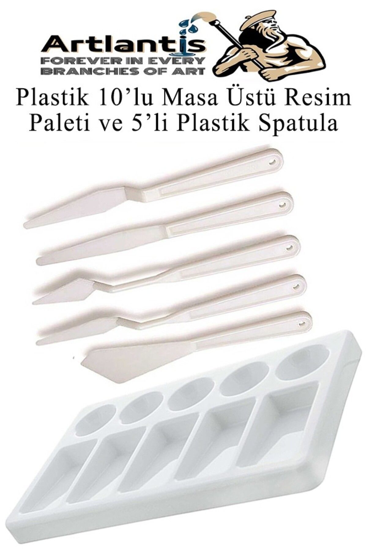 Artlantis Plastik Masa Üstü 10 Hazneli Resim Paleti 5 li Plastik Spatula 1 Paket Ressam Paketi Sanatsal Esnek