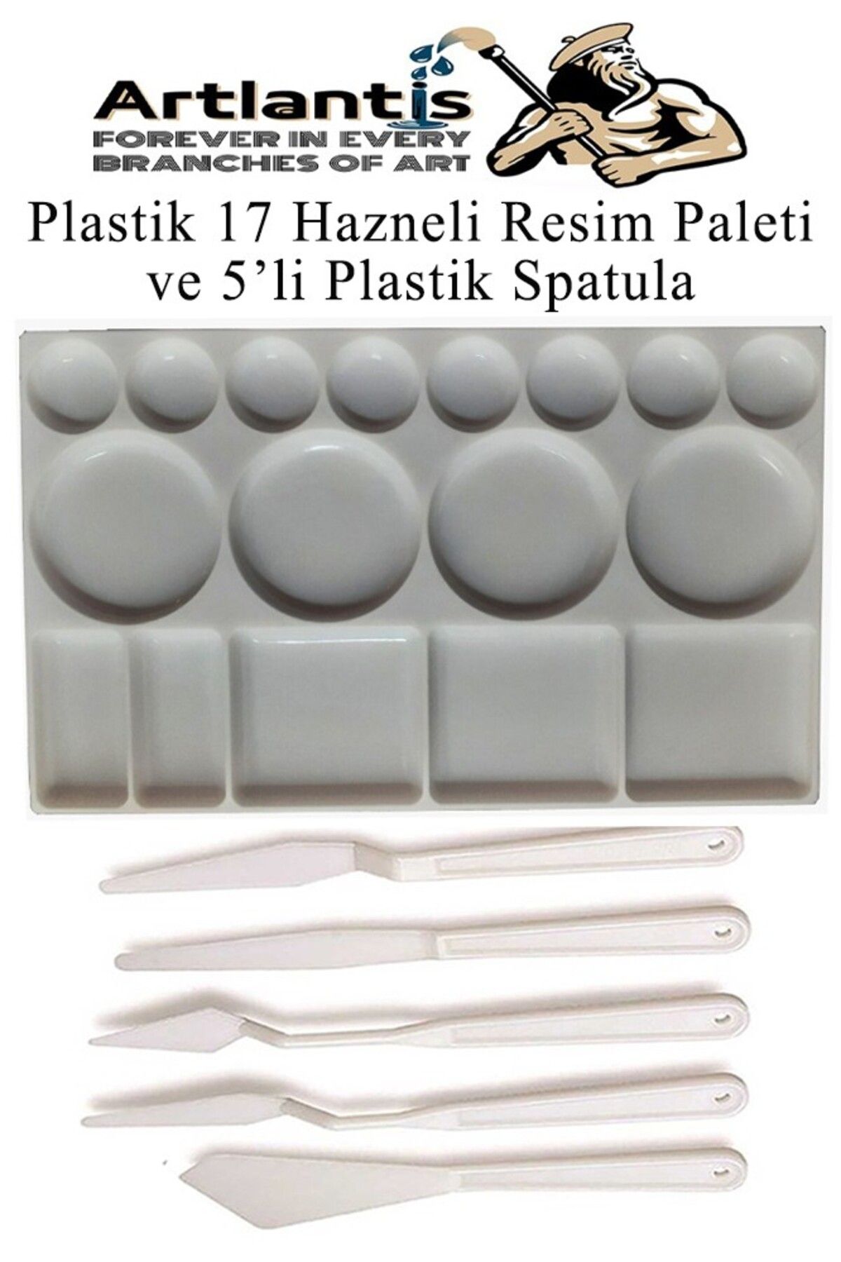 Artlantis Plastik Masa Üstü 17 Hazneli Resim Paleti 5 li Plastik Spatula 1 Paket Ressam Paleti Sanatsal Esnek