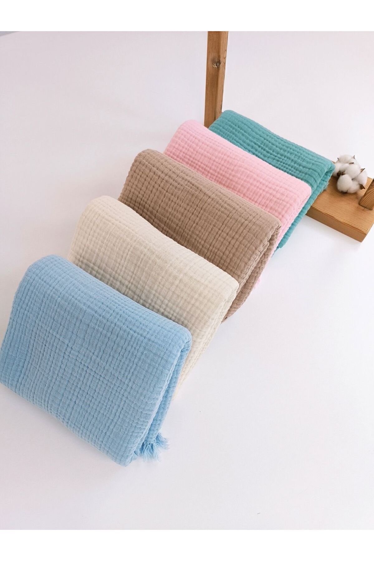 Tomuycuk 4 Kat Müslin Mint Yeşil Saçaklı Bebek Battaniyesi 100x120 Cm- %100 Pamuklu & Çok Amaçlı Battaniye fotoğrafı 5 (önizleme)