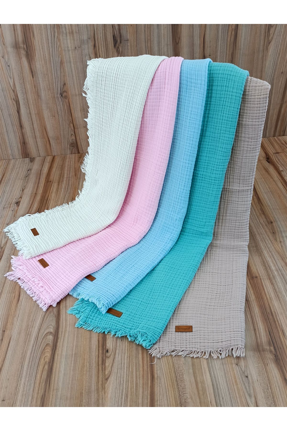 Tomuycuk 4 Kat Müslin Mint Yeşil Saçaklı Bebek Battaniyesi 100x120 Cm- %100 Pamuklu & Çok Amaçlı Battaniye fotoğrafı 7 (önizleme)