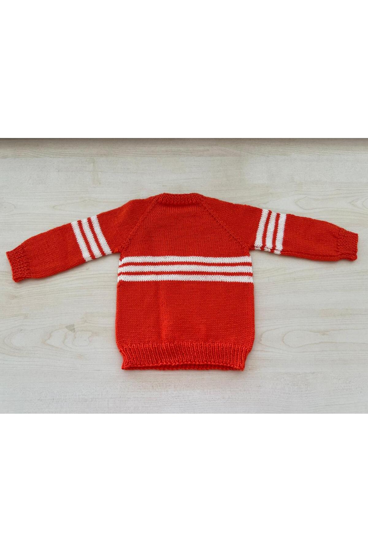 Mersin Alzheimer Derneği Turuncu renk beyaz çizgili el örgüsü unıxes kazak(6-9ay) fotoğrafı 2 (önizleme)
