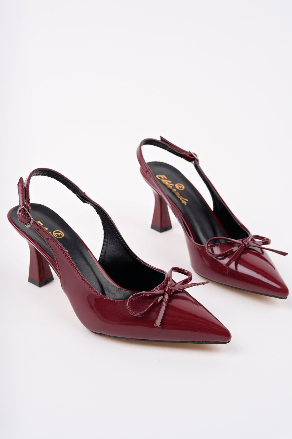 meyra'nın ayakkabıları-Women's Burgundy Open Back Bow Heeled Shoes 1