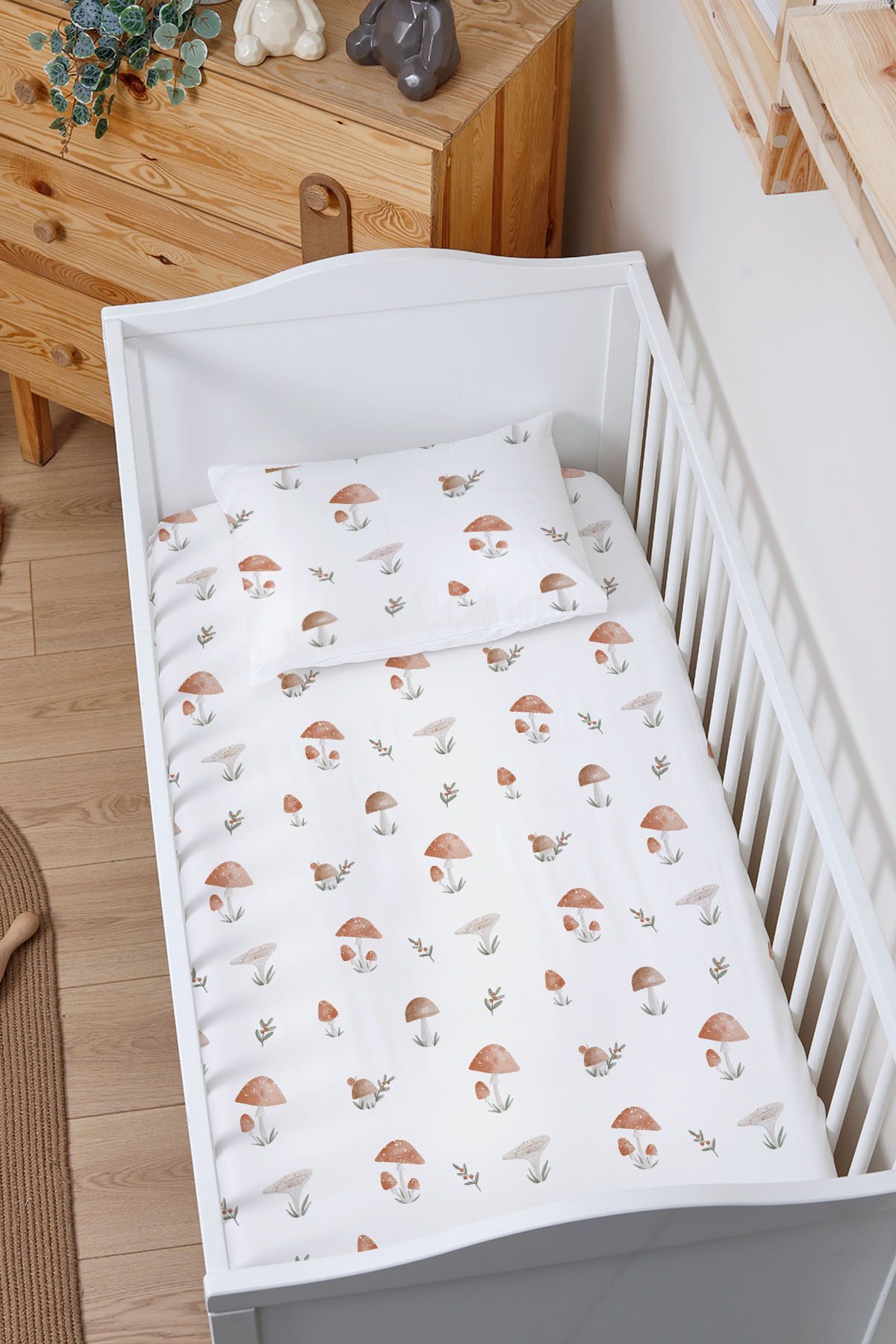 Markkombin-Organic Baby Size Fitted Sheet Set - Natural Mushrooms 1