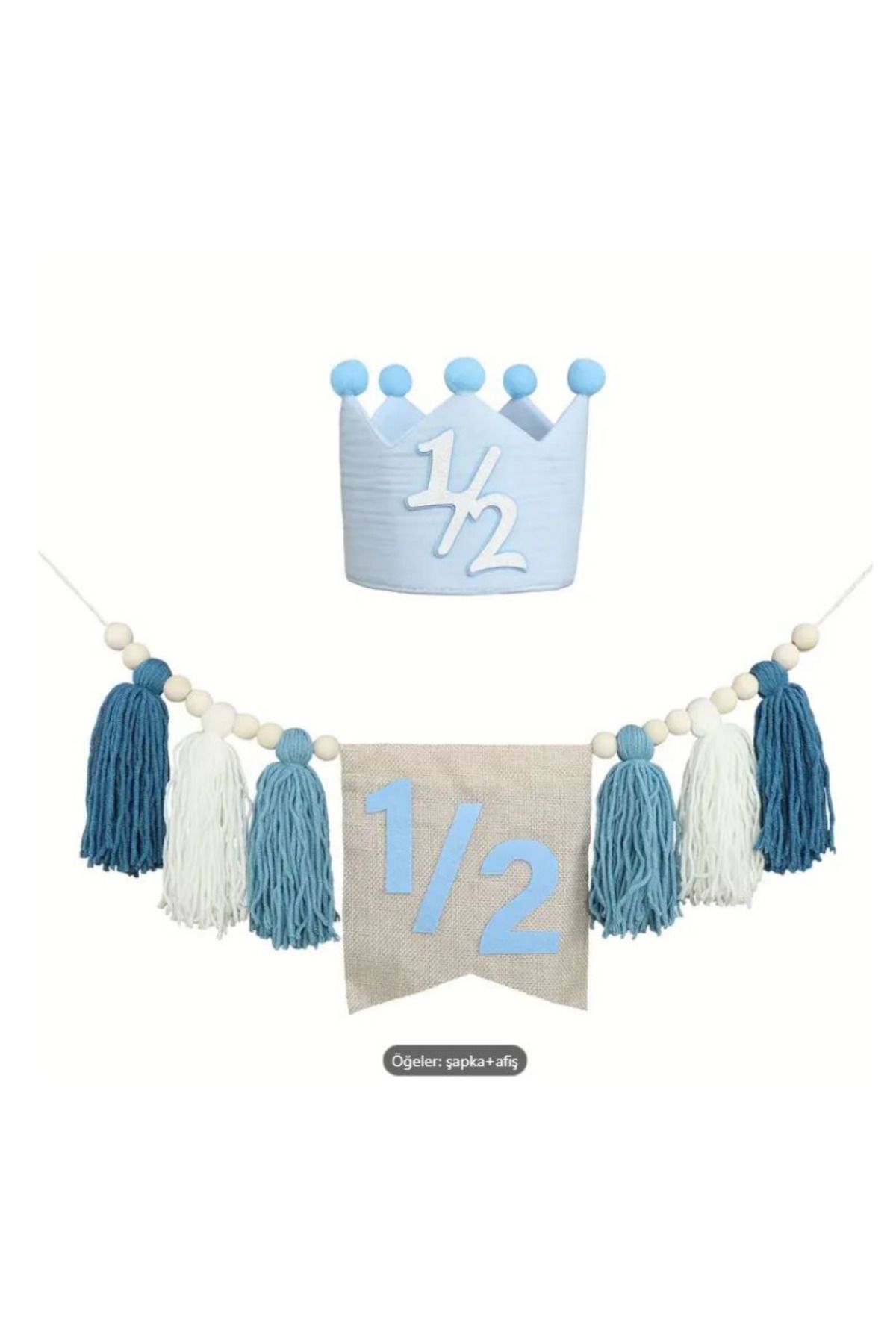 bizdenpastacılık-Blue 1/2 Years Old Crown and Streamer - Half Age Party 2