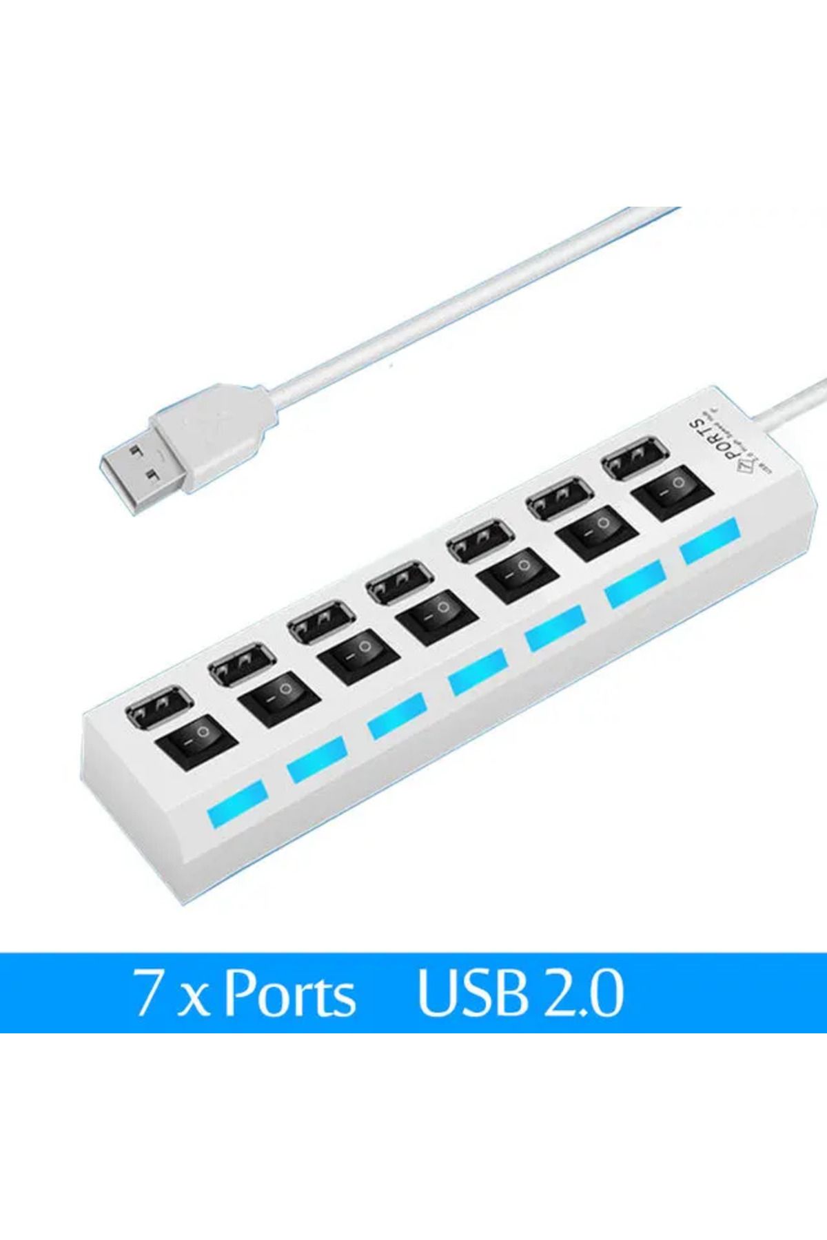 Choice-موزع تمديد USB 2.0 أبيض اللون بسبعة منافذ موزع USB 2.0 للكمبيوتر بسبعة منافذ One Drag Seven 1