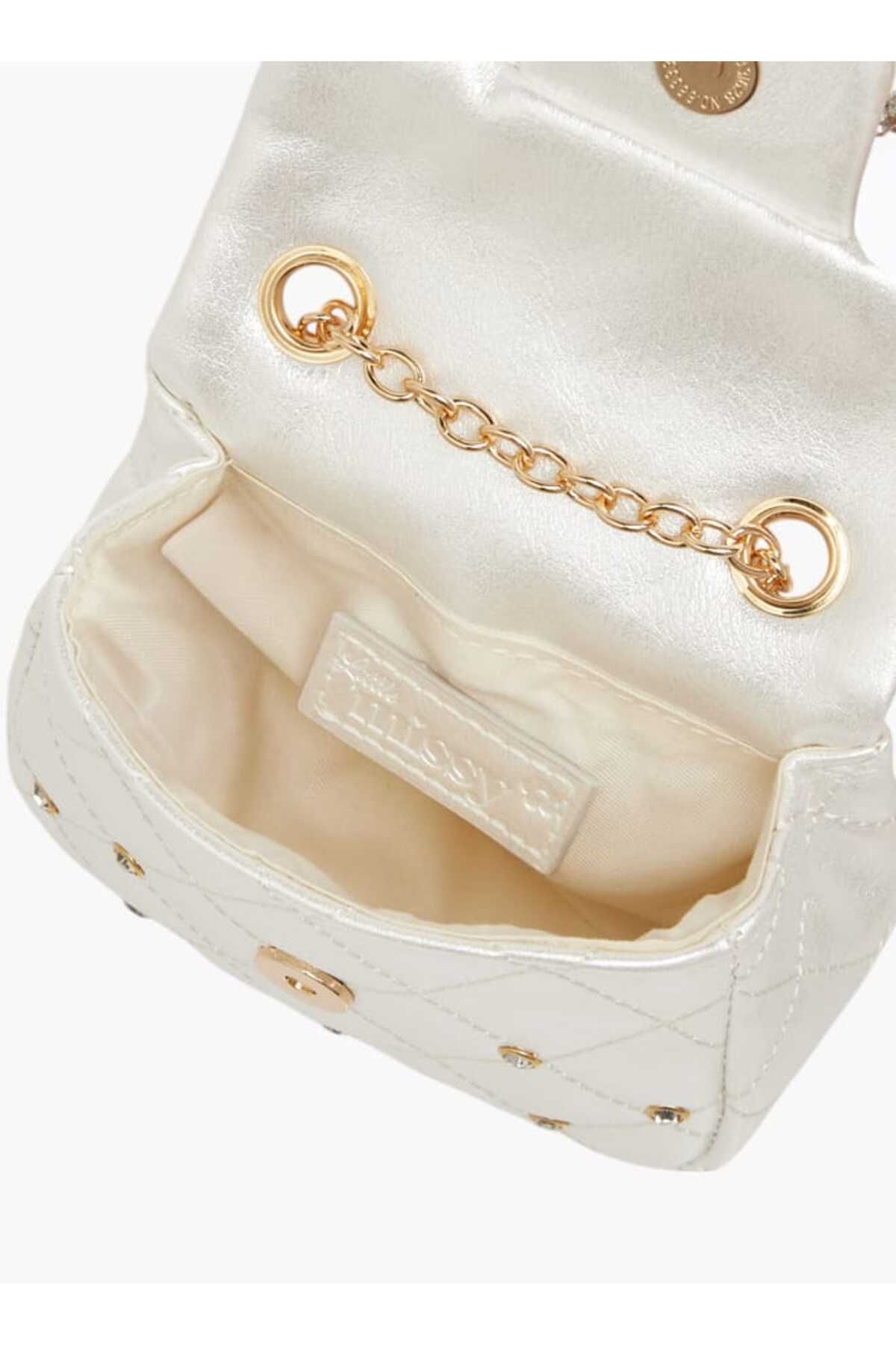 Little Missy-Embellished Crossbody Bag with Chain Strap and Button Closure 6