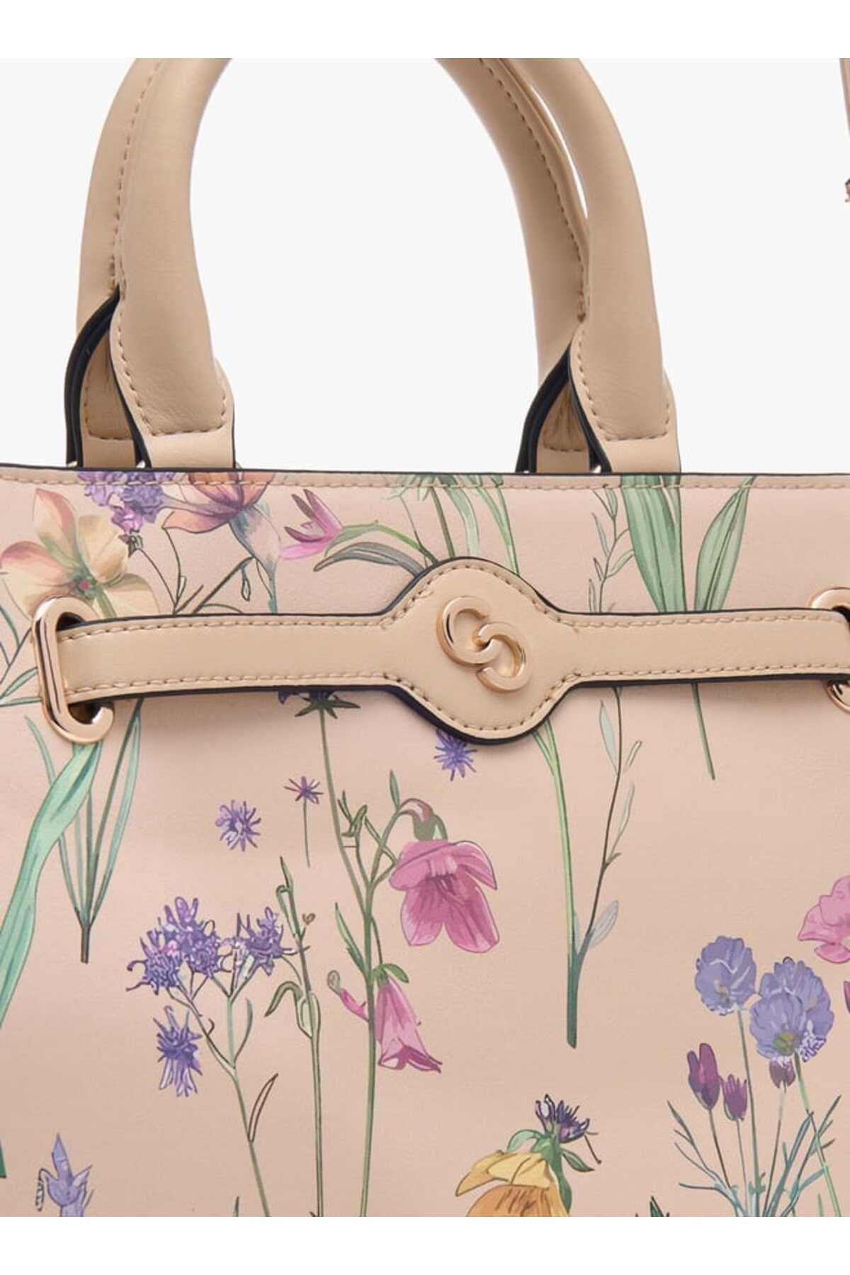 Celeste-Floral Print Tote Bag with Double Handle and Zip Closure 4