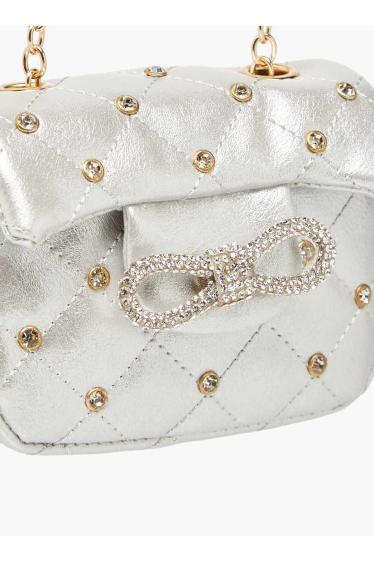 Little Missy-Embellished Crossbody Bag with Chain Strap and Button Closure 4