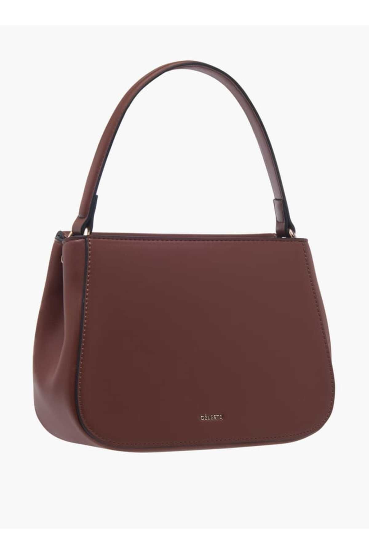 Celeste-Solid Satchel Bag with Adjustable Strap and Button Closure 3