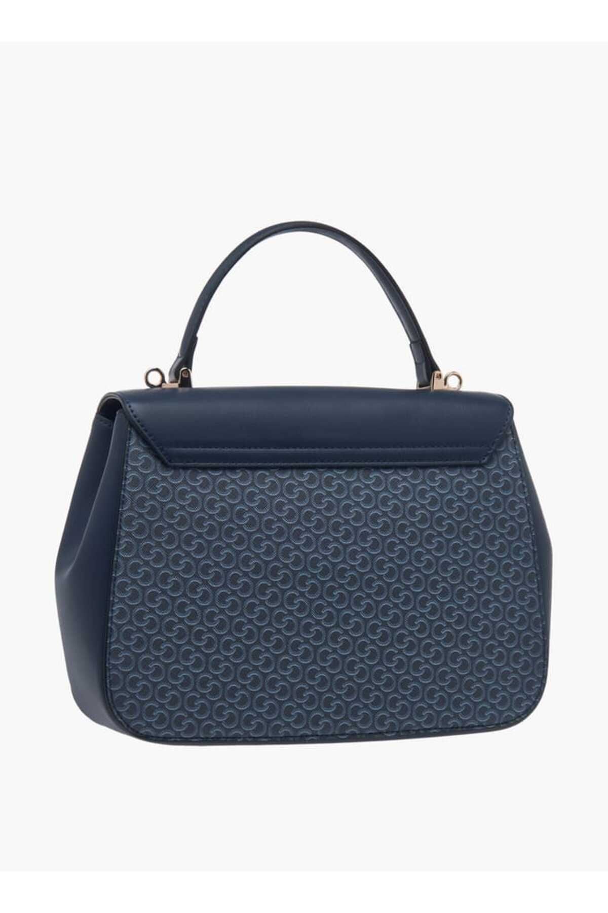 Celeste-Monogram Print Satchel Bag with Grab Handle and Button Closure 3