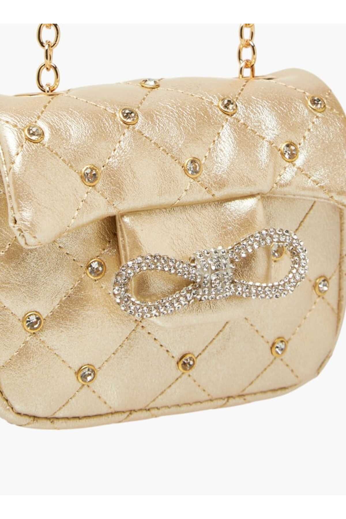 Little Missy-Embellished Crossbody Bag with Chain Strap and Button Closure 4