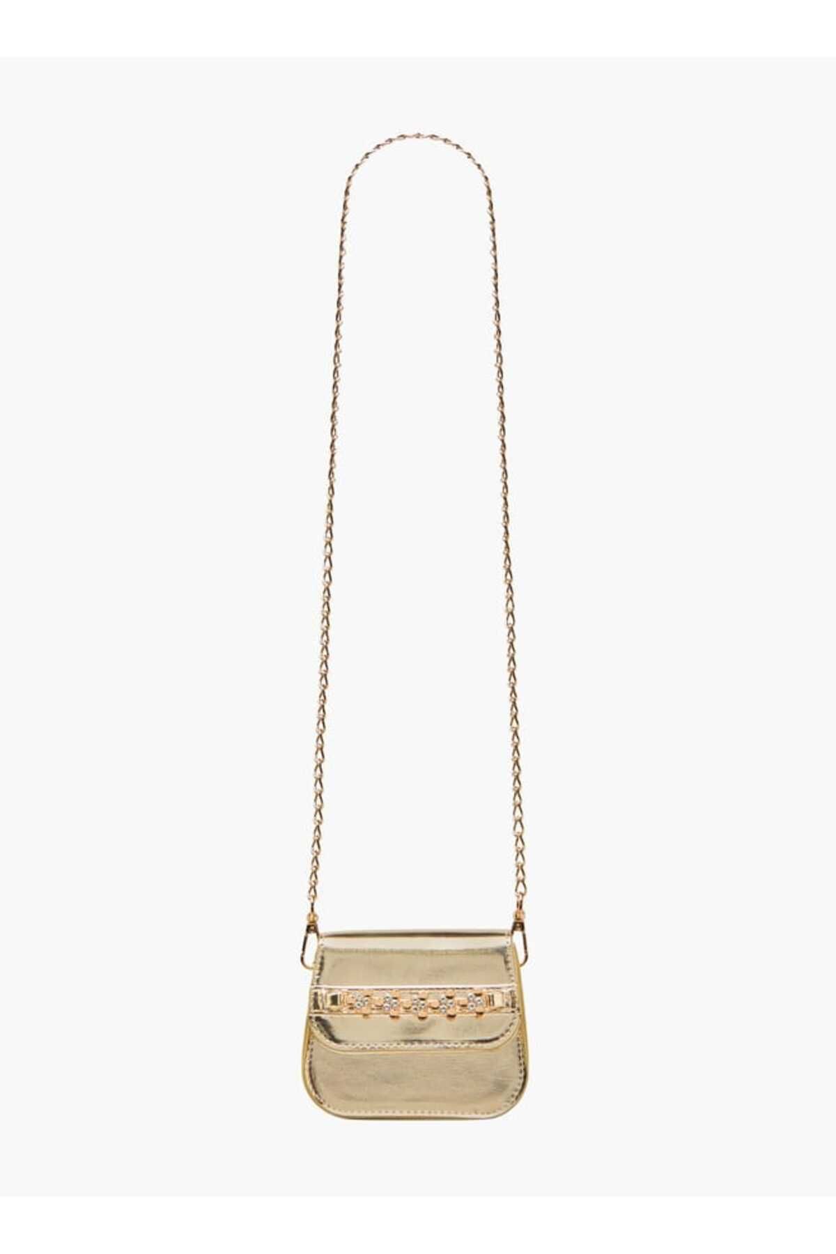 Little Missy-Embellished Crossbody Bag with Detachable Chain Strap and Button Closure 2