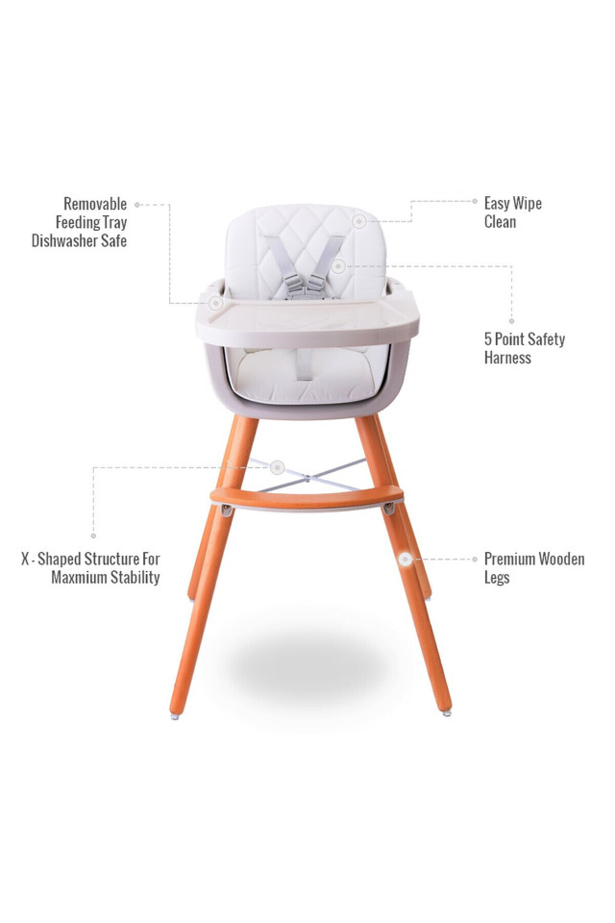 TEKNUM-Premium Dual Height Wooden High Chair - White 2