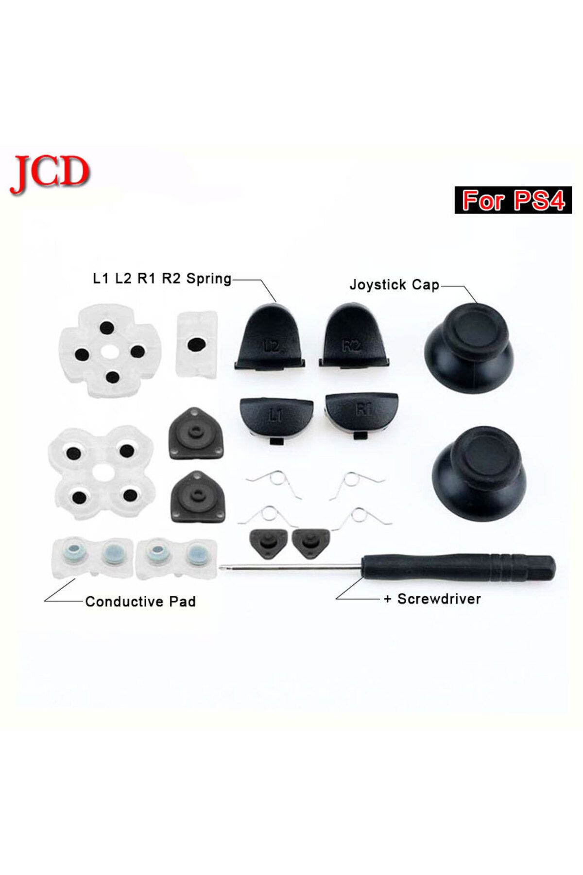 JCD-A For PS4 Controller Repair Set L1 R1 L2 R2 Trigger Buttons 3D Analog Joysticks Thumb Sticks Cap Co. 1