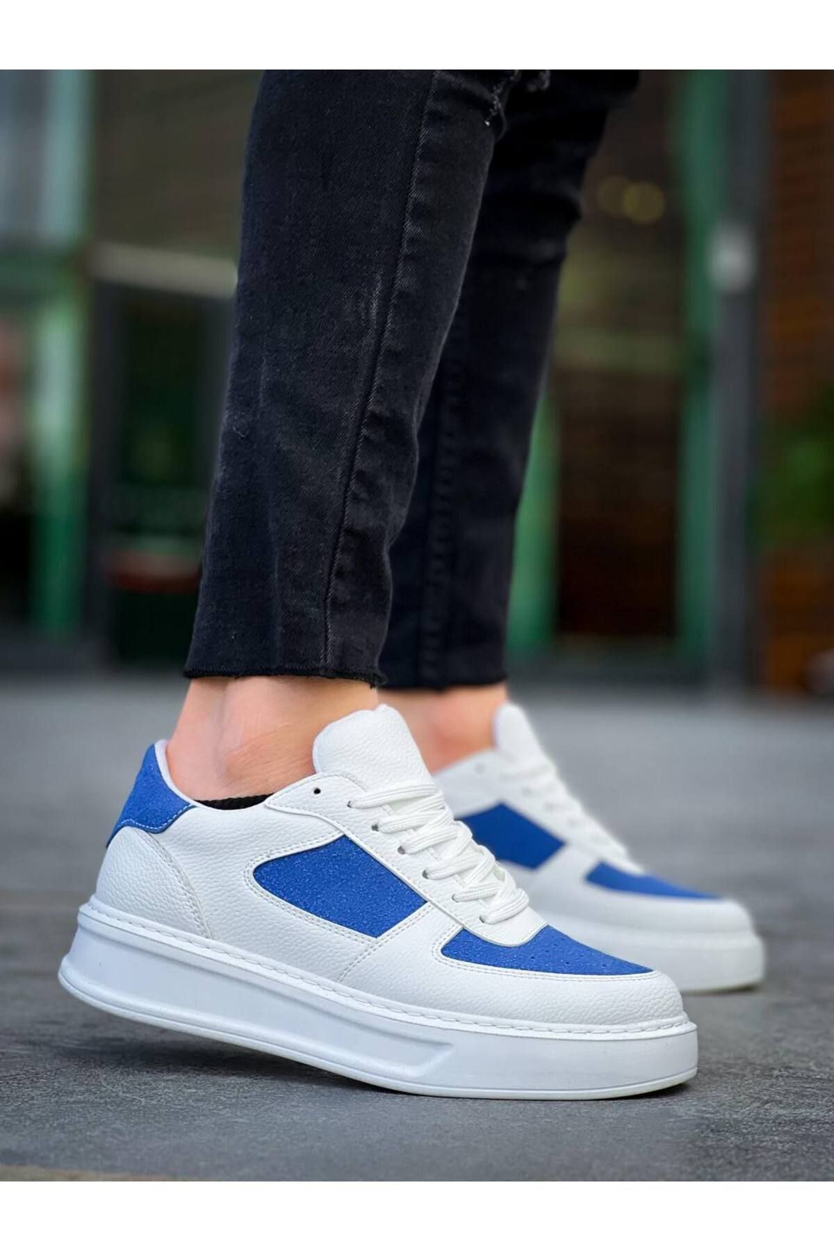 BOA-Kb X8 White Skin Blue Suede Detailed White High Sole Casual Sneakers 2