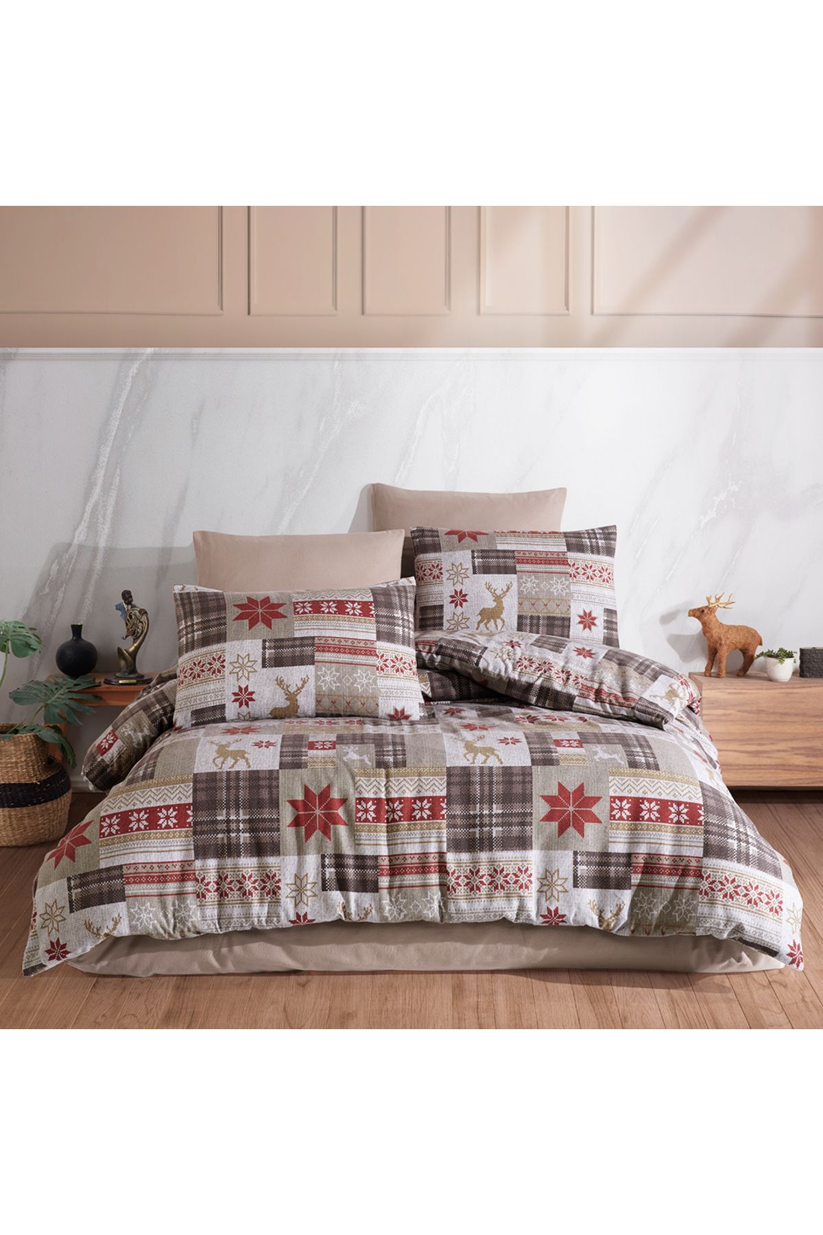 Lief Home-100% Cotton Flannel Fabric Double Duvet Cover Set with Heart 1