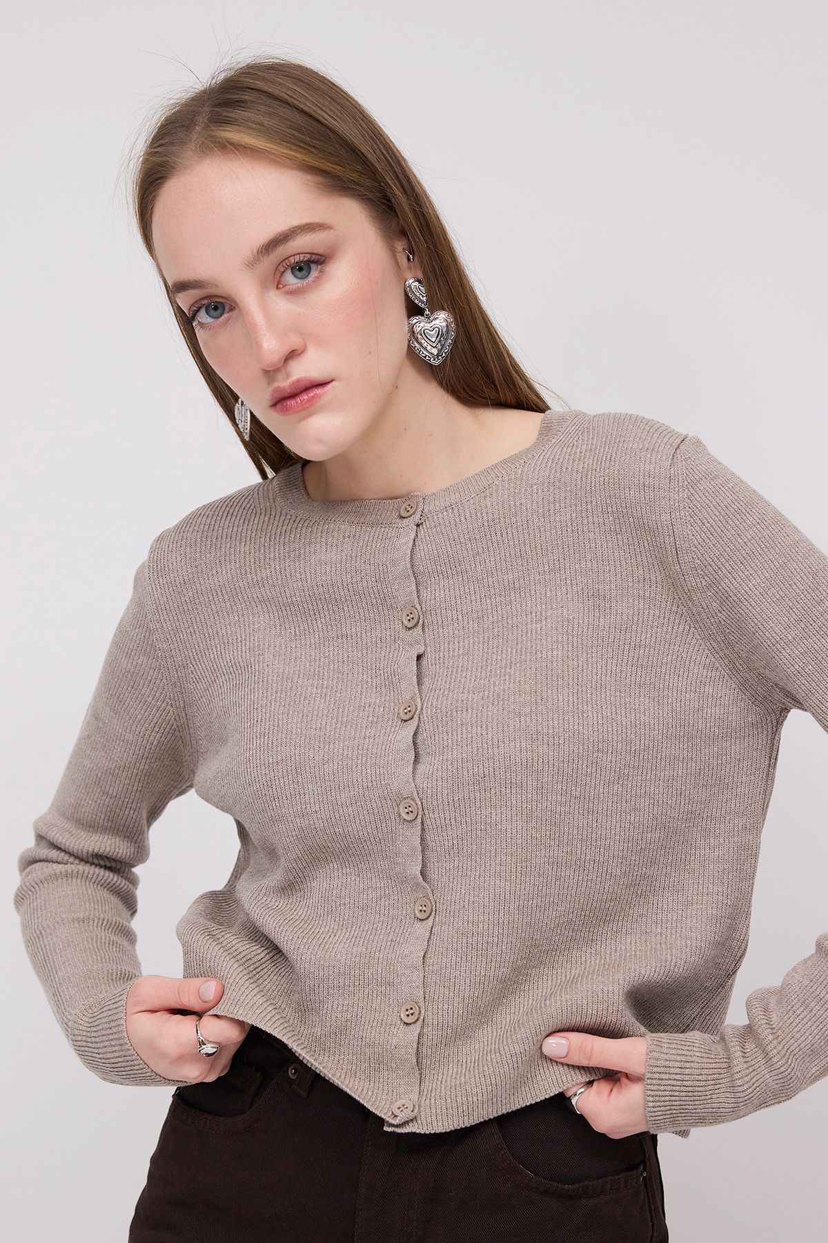 Addax-Buttoned Knitwear Cardigan H10297 4