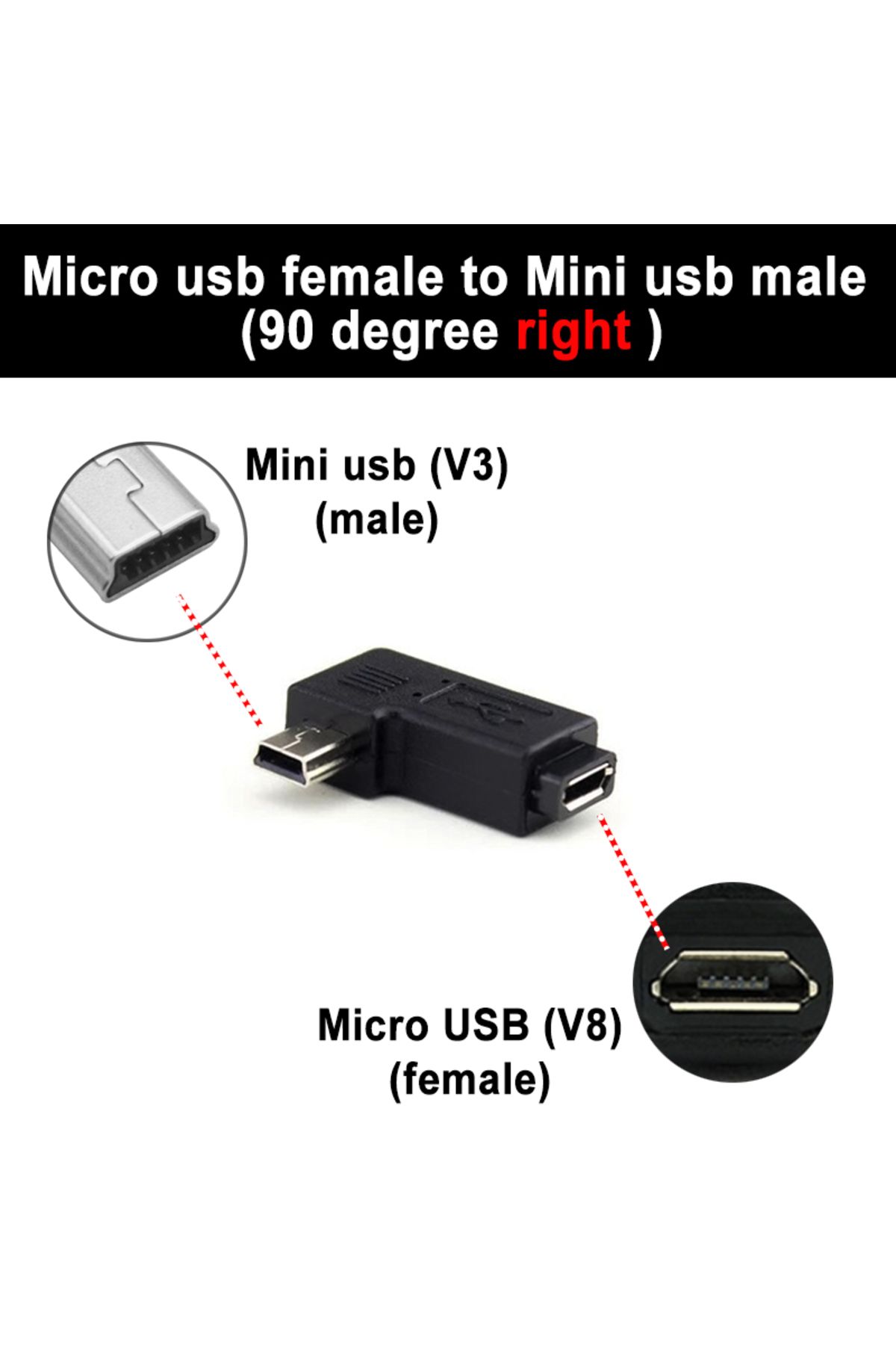 Choice-V8 to V3 right bend Micro USB Female to Mini USB Male Adapter 5pin Data Sync 90 Degree Elbow Convert 1