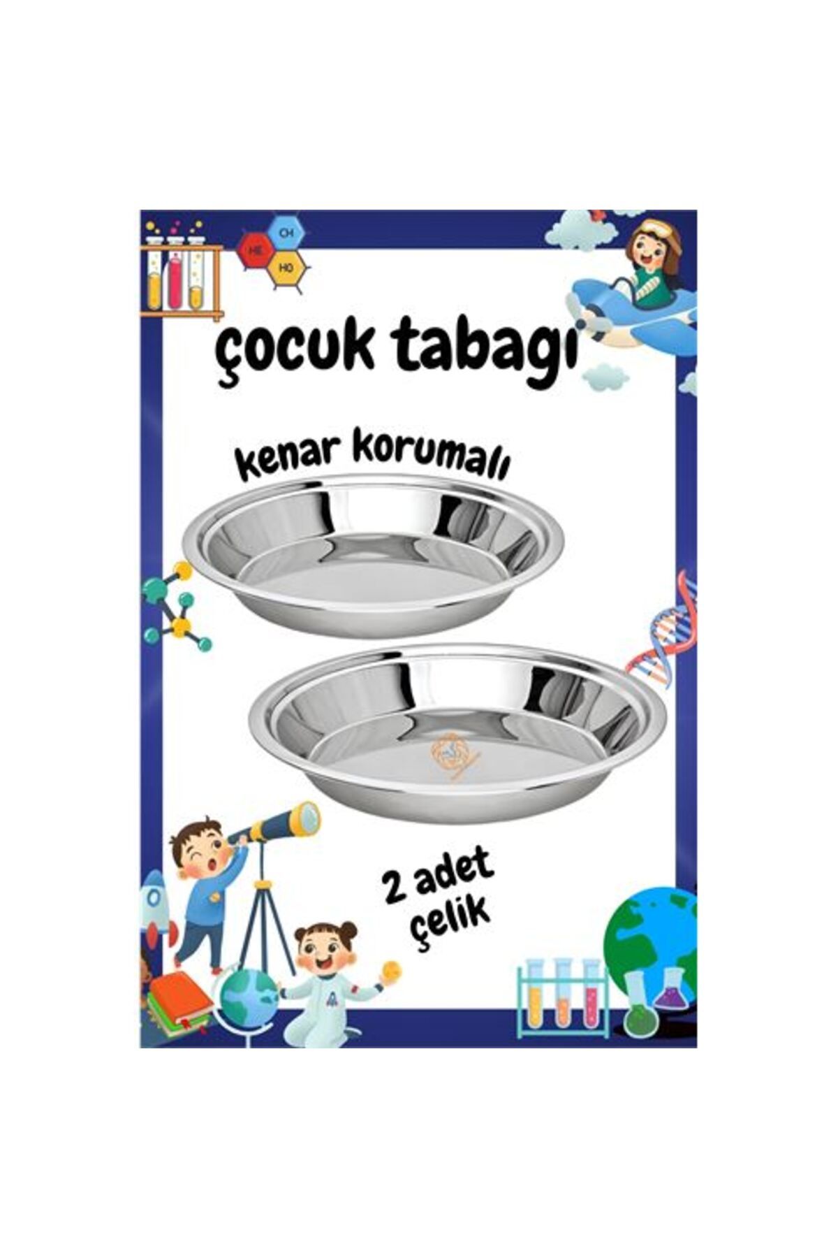 ModaCar HVT® Çocuk Tabağı Güvenli Kenarlı Çelik 2 Adet 21 cm