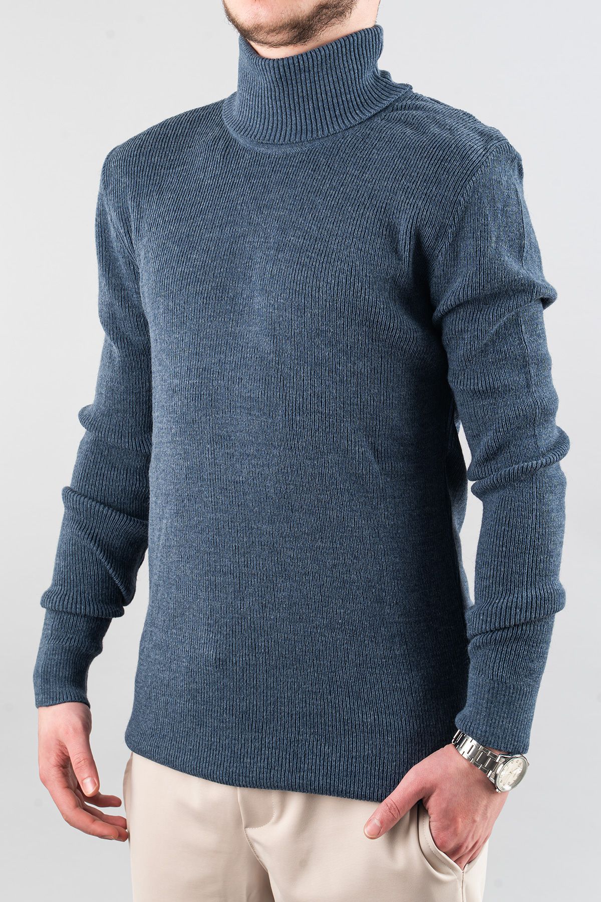 bombe-Men's Slim Fit Turtleneck Cotton High Top Sweater 2