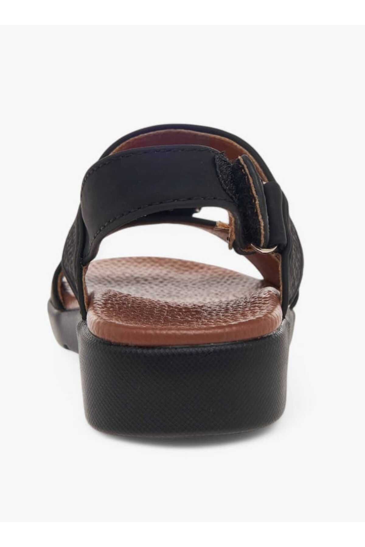 LBL by Shoexpress-Textured Arabic Sandals with Hook and Loop Closure 4
