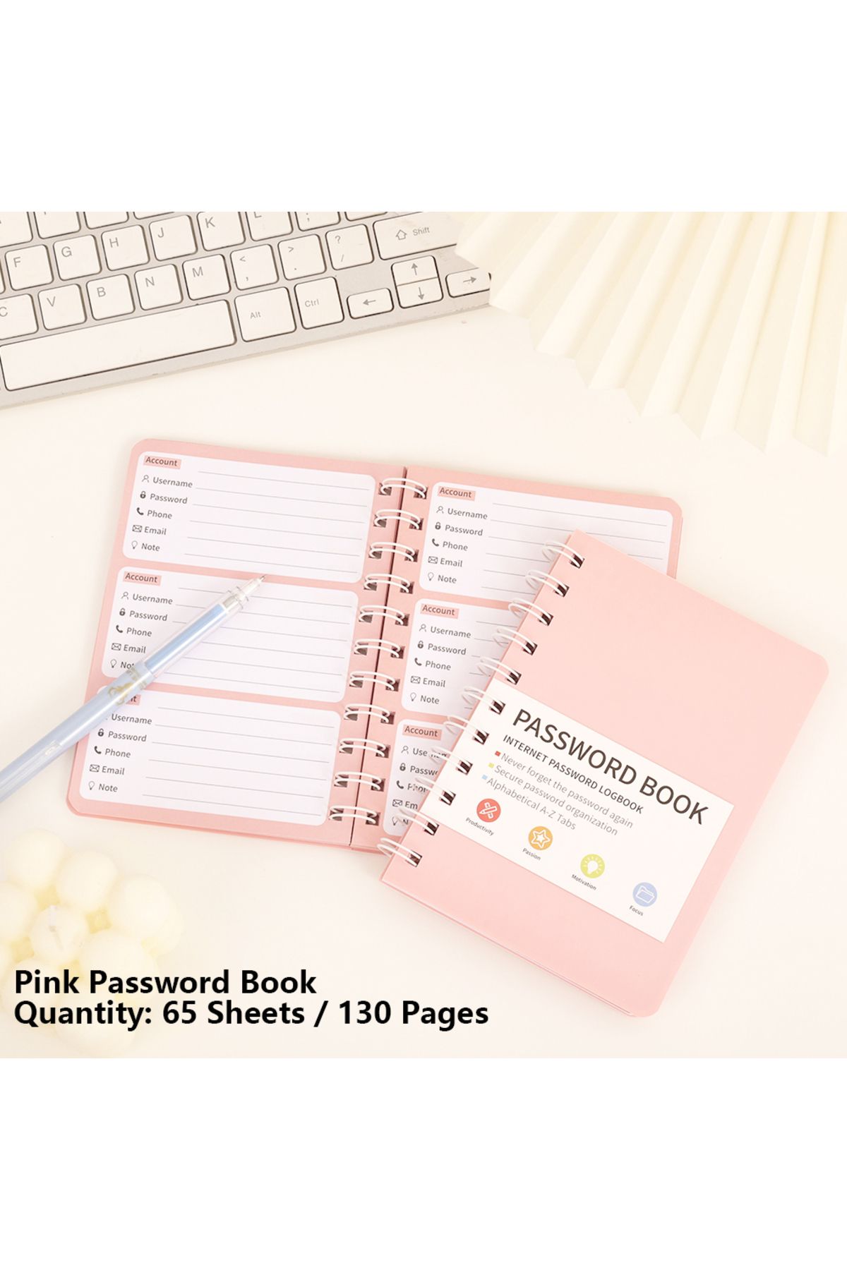 Choice-Pink Password Book 65 sheets Simple PVC Hardcover Coil Password Book Advanced Address Password Manag 1