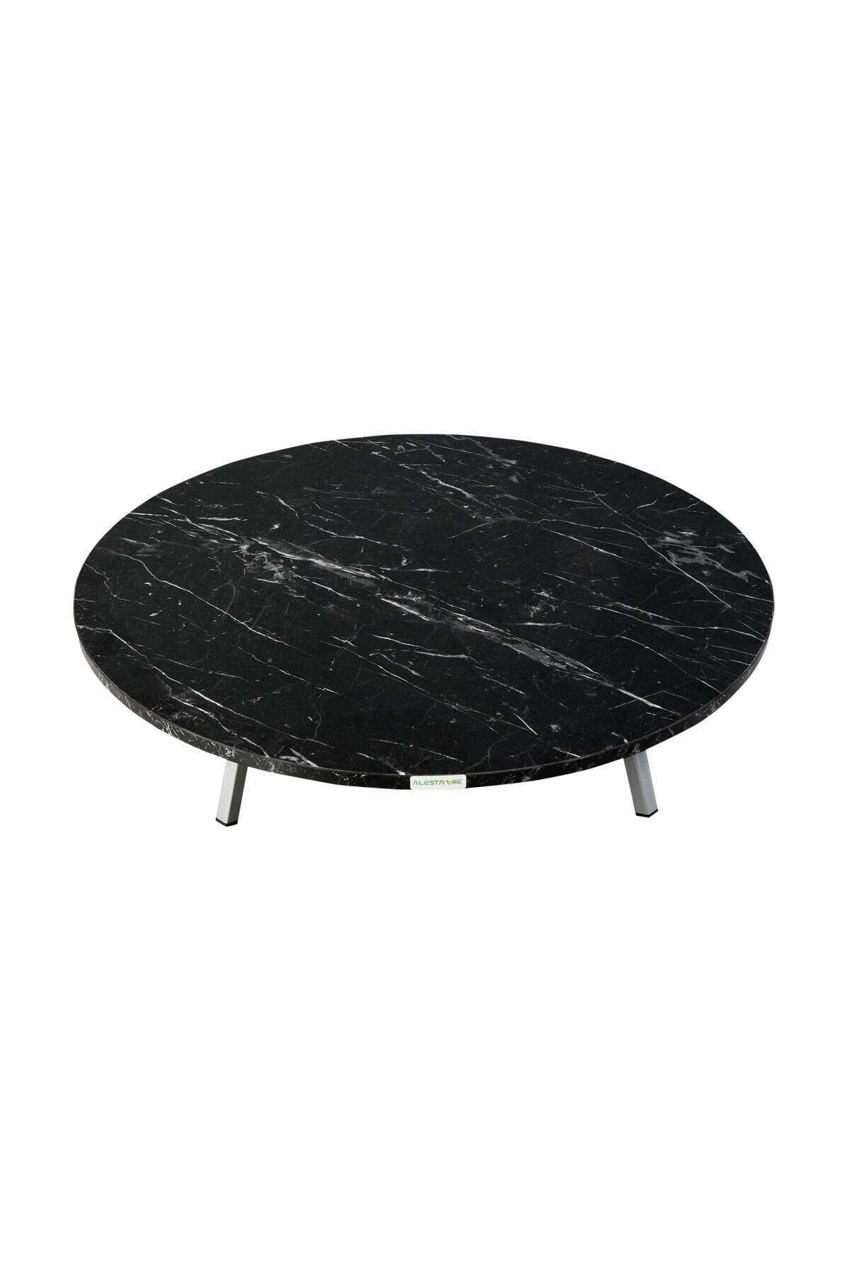 Alesta Life 90 Cm Çap - Siyah Desenli Katlanabilir Yer Sofrası - Oyun Masası - 21 Cm Yükseklik