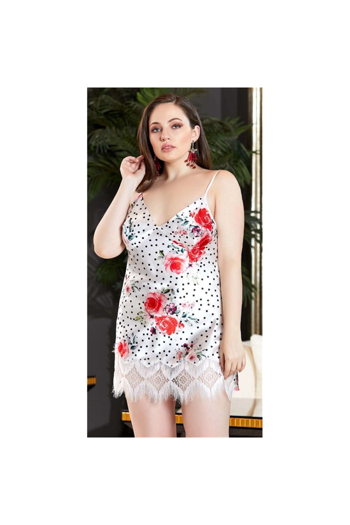 Jeremi 3239 Ipek Saten Battal Ikili Gecelik Sabahlık Takım - Krem