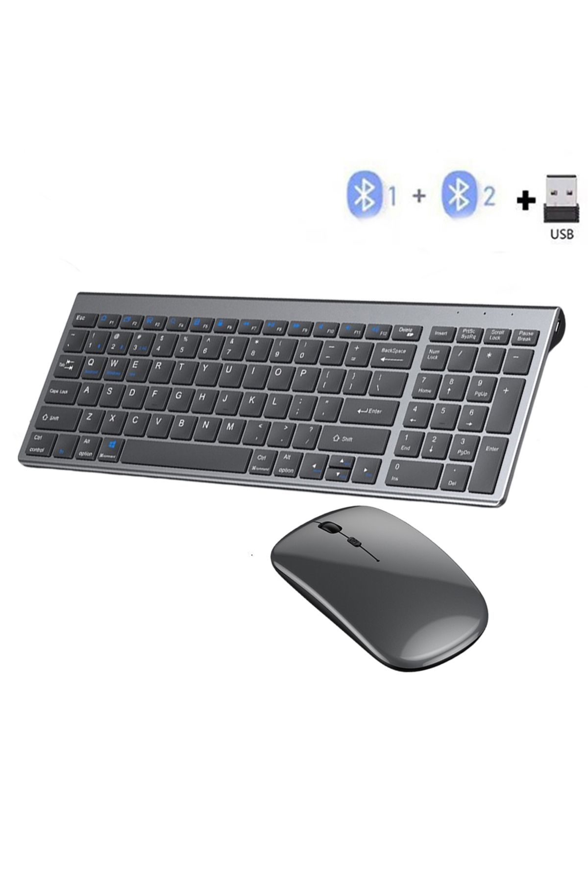 Choice-Russian Gray Bluetooth 5.0 & 2.4g Wireless Keyboard Mouse Combo Rechargeable Full Size Wireless Keyb 7